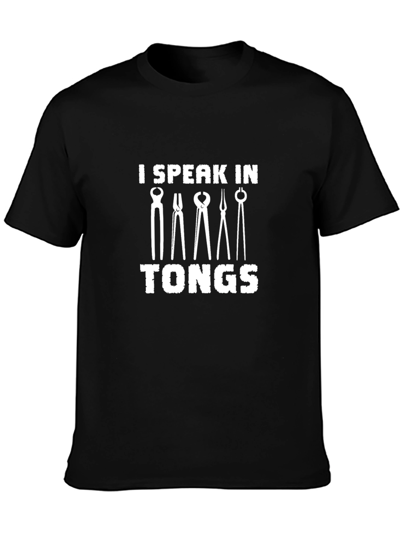 I Speak In Tongs Black Graphic T-Shirt