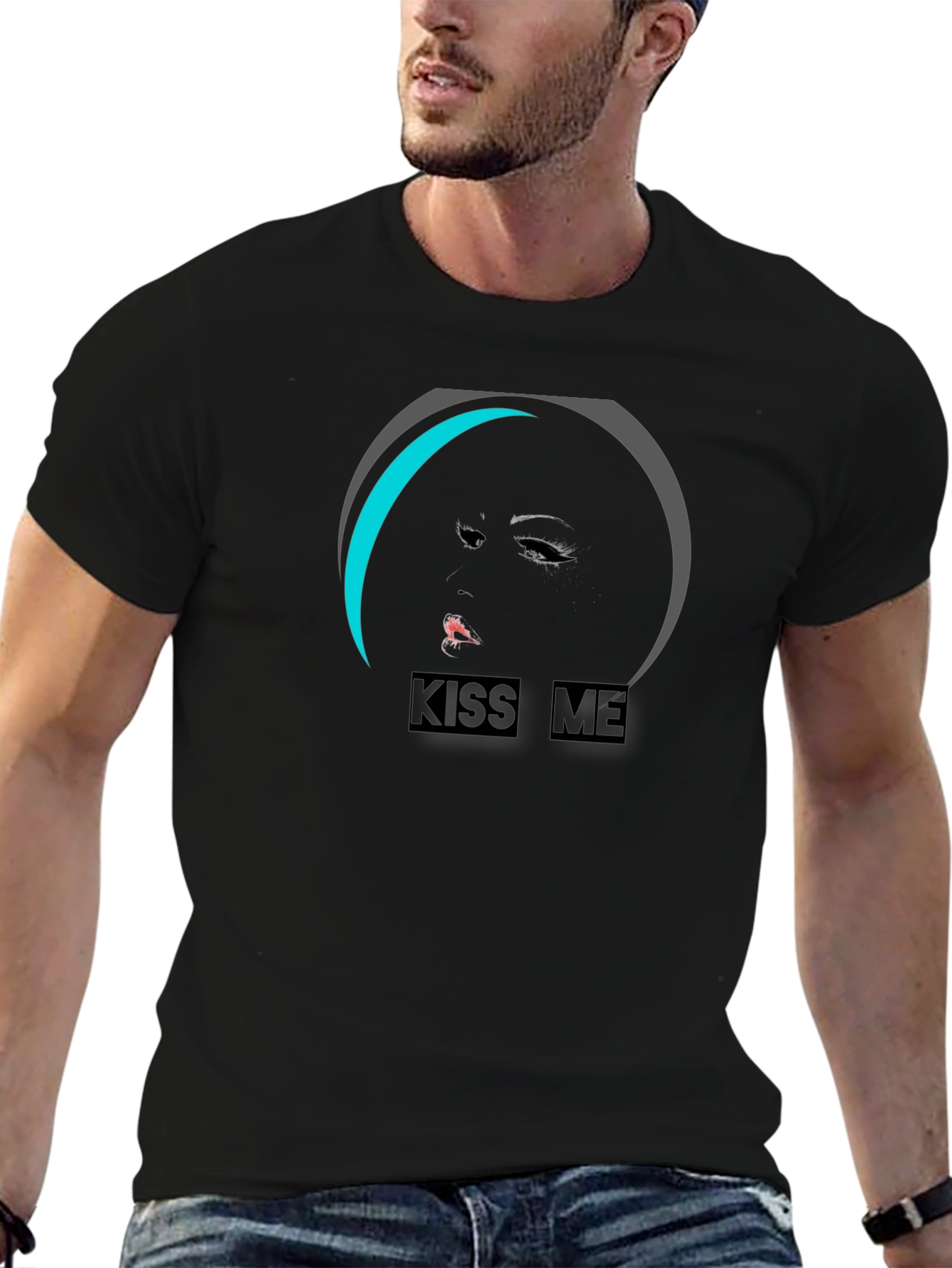 Kiss Me Graphic Tee - Stylish Black Cotton T-Shirt