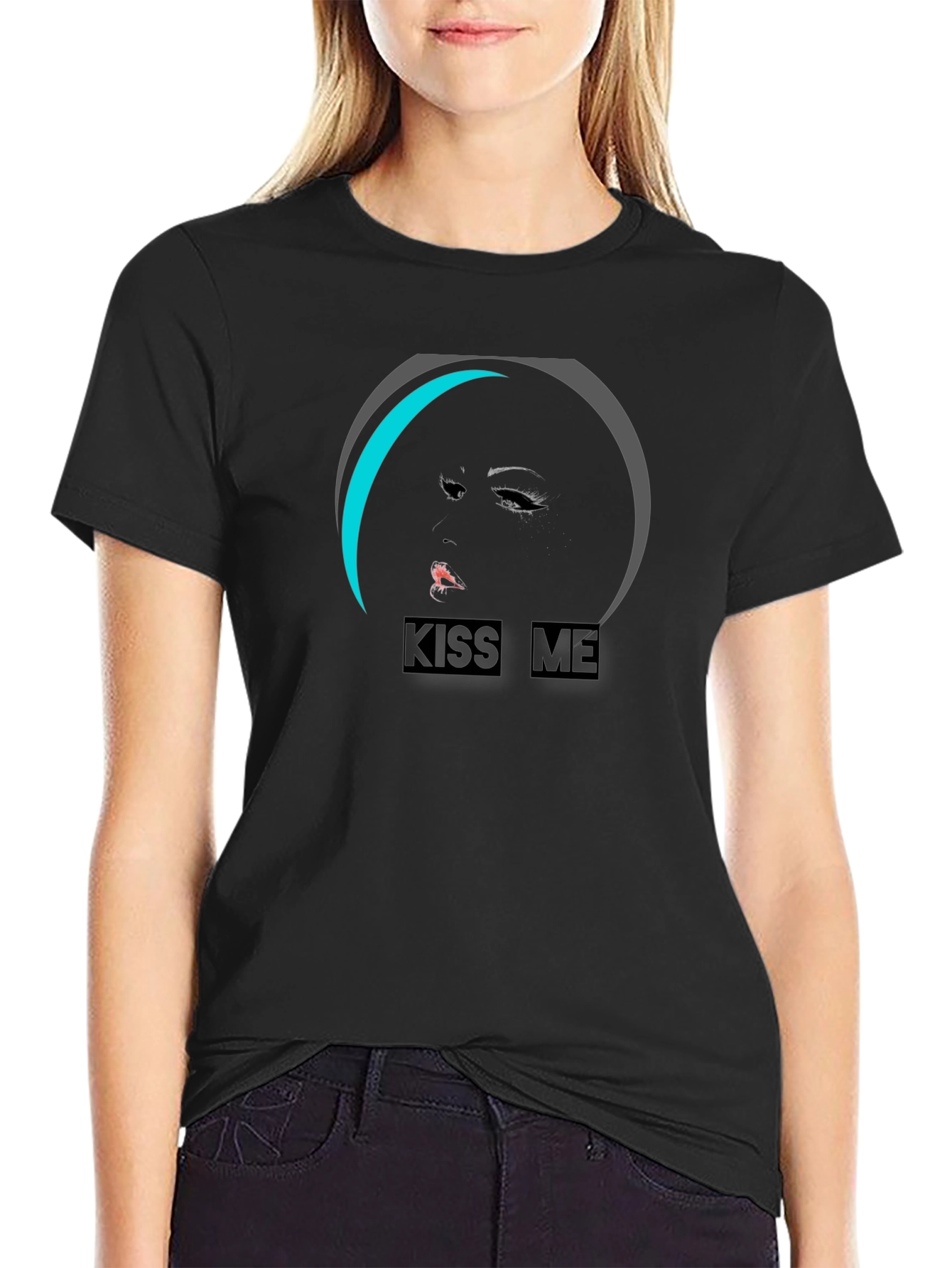 Kiss Me Graphic Tee - Stylish Black Cotton T-Shirt
