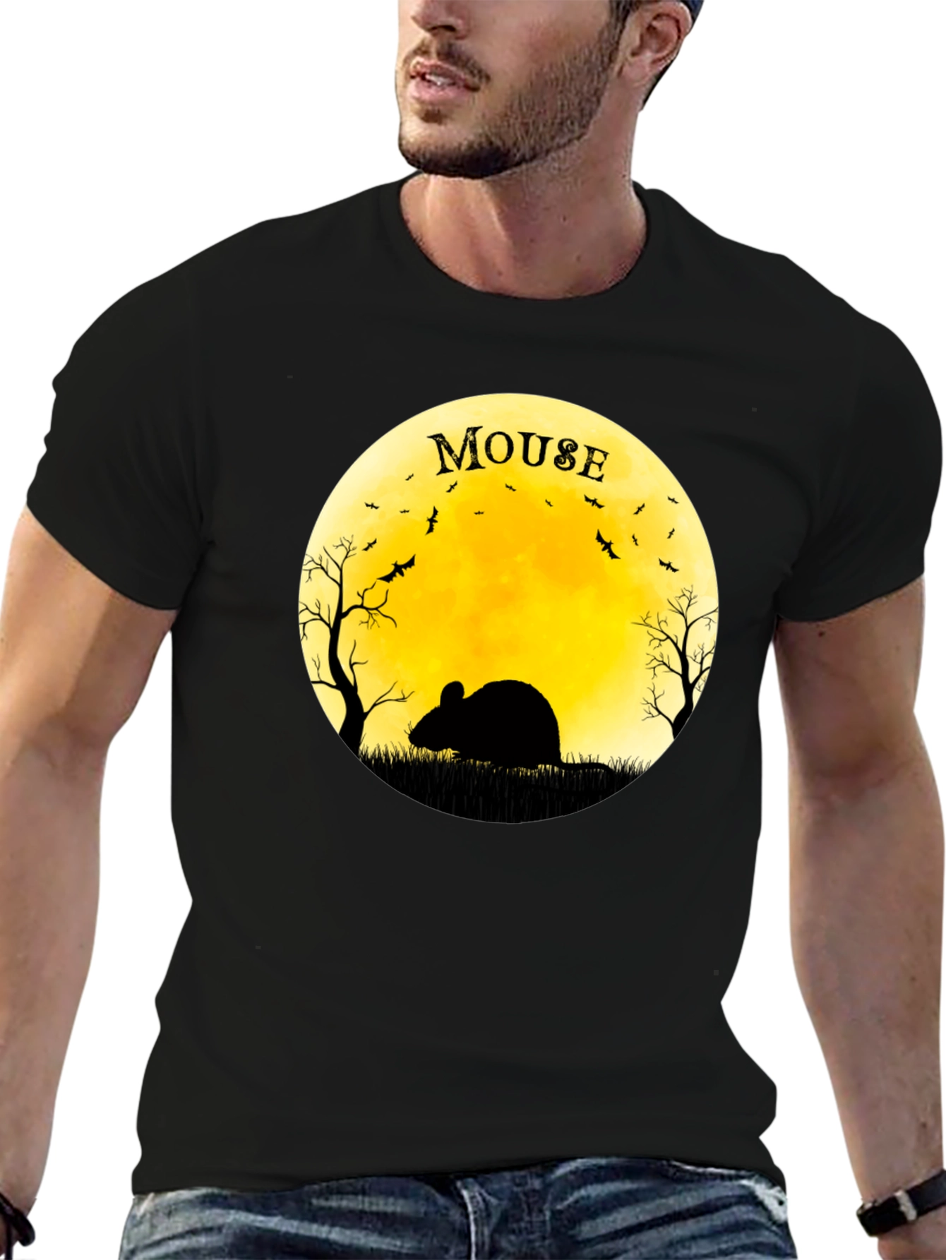 Halloween Mouse on the Moon Graphic T-Shirt