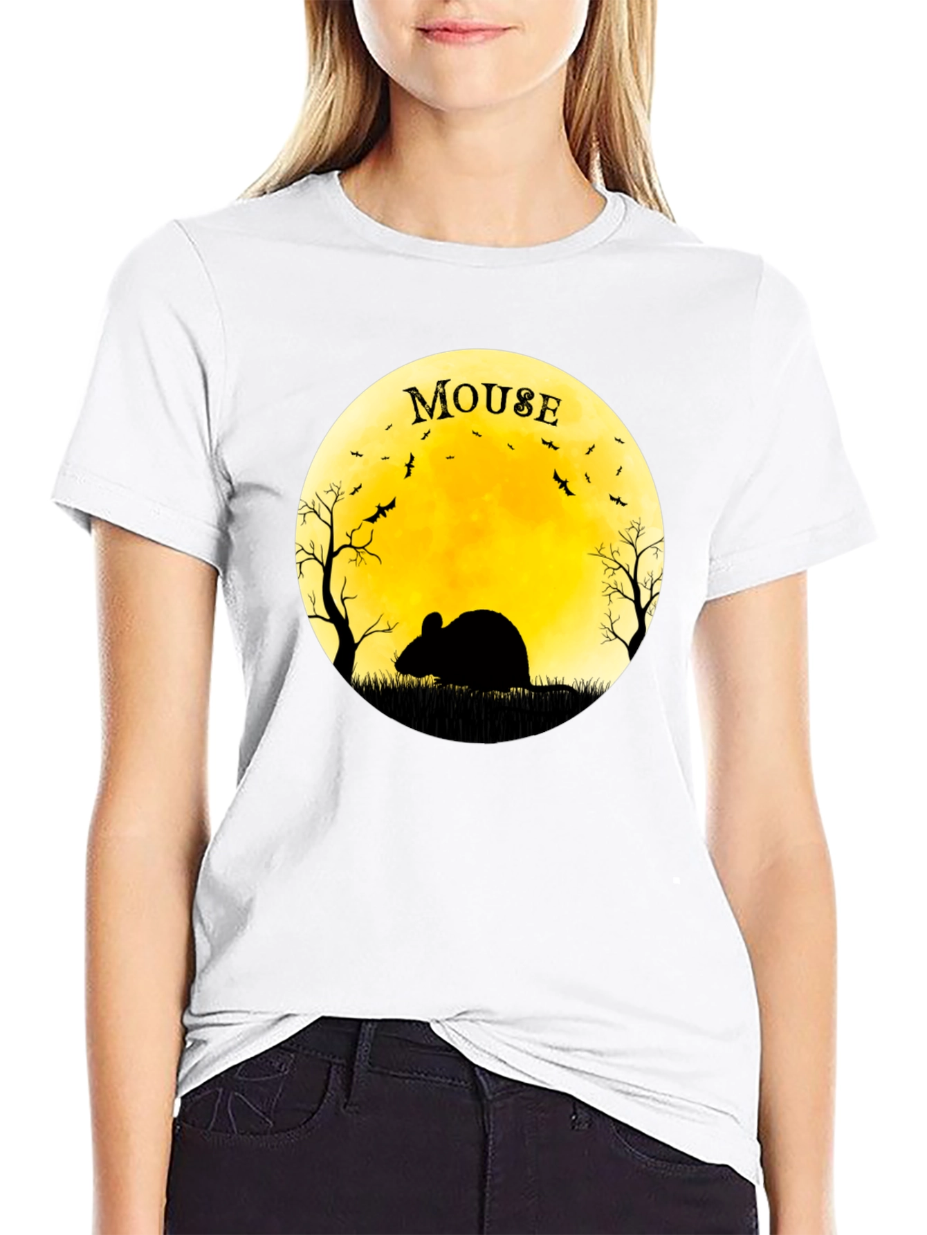 Halloween Mouse on the Moon Graphic T-Shirt