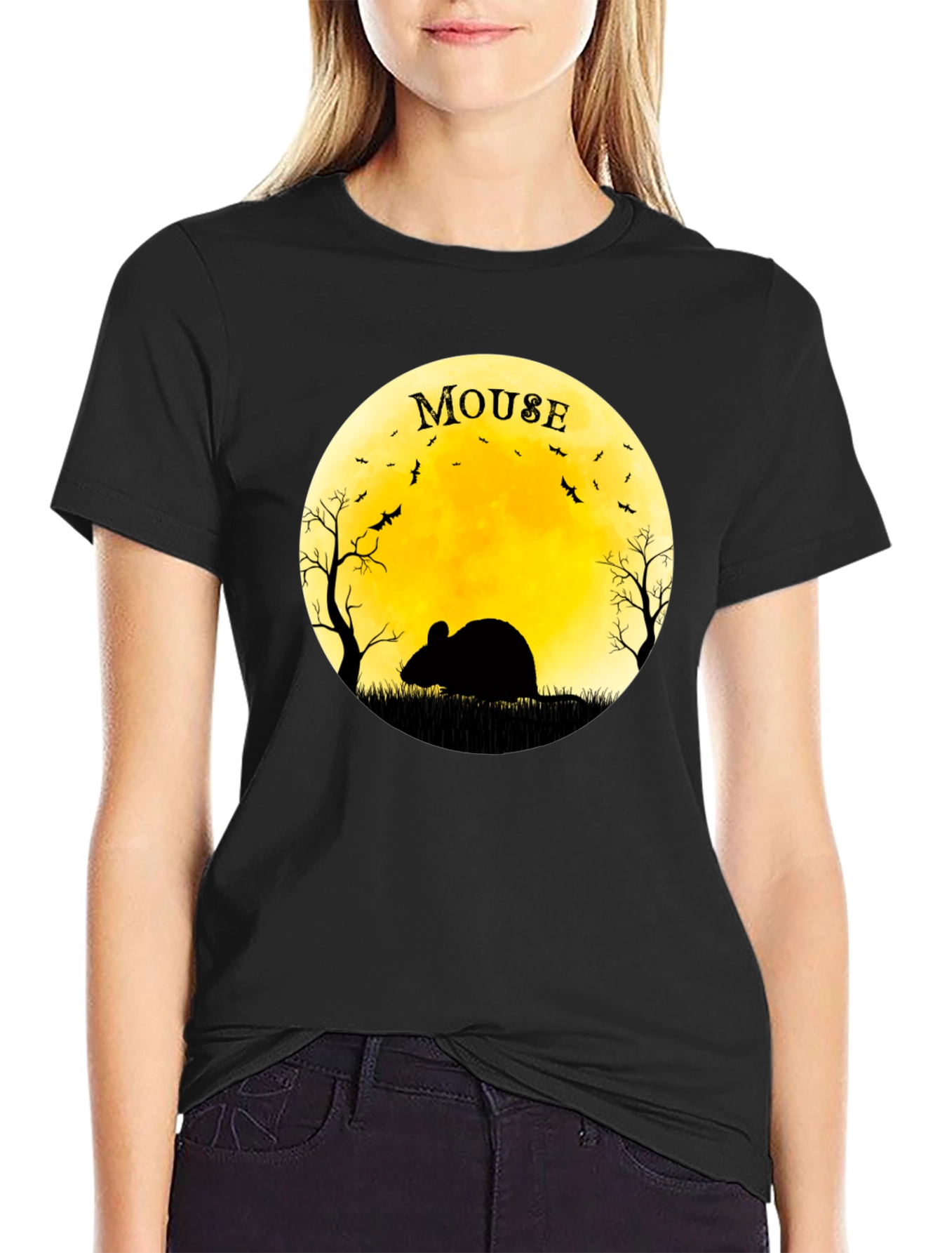 Halloween Mouse on the Moon Graphic T-Shirt