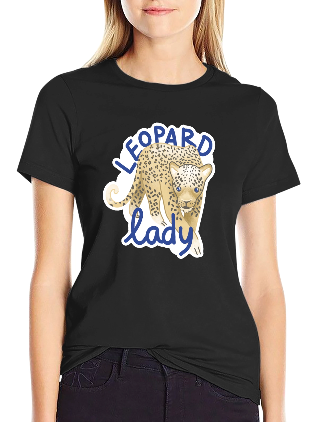 Leopard Lady Graphic Print Black T-Shirt
