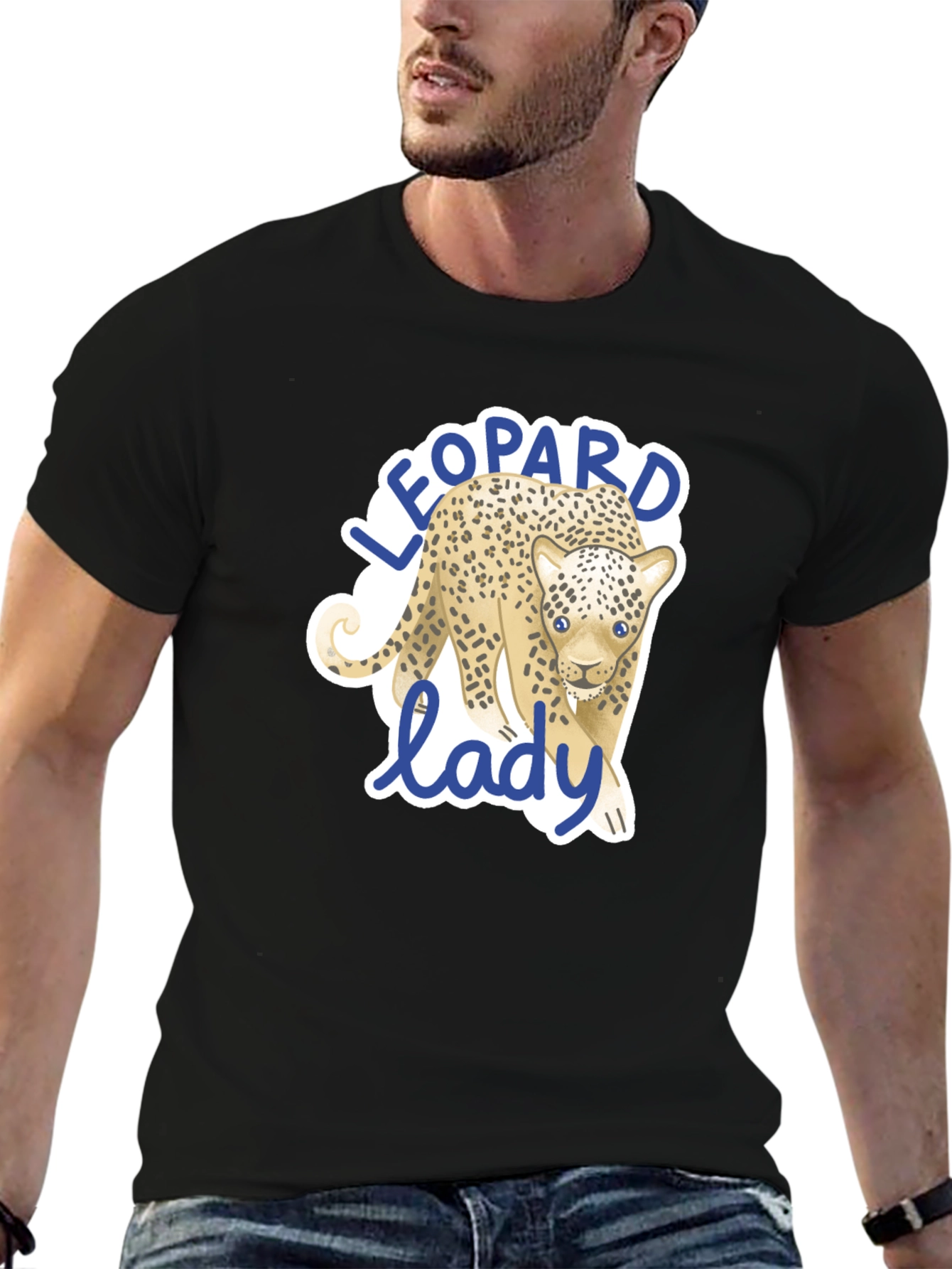 Leopard Lady Graphic Print Black T-Shirt