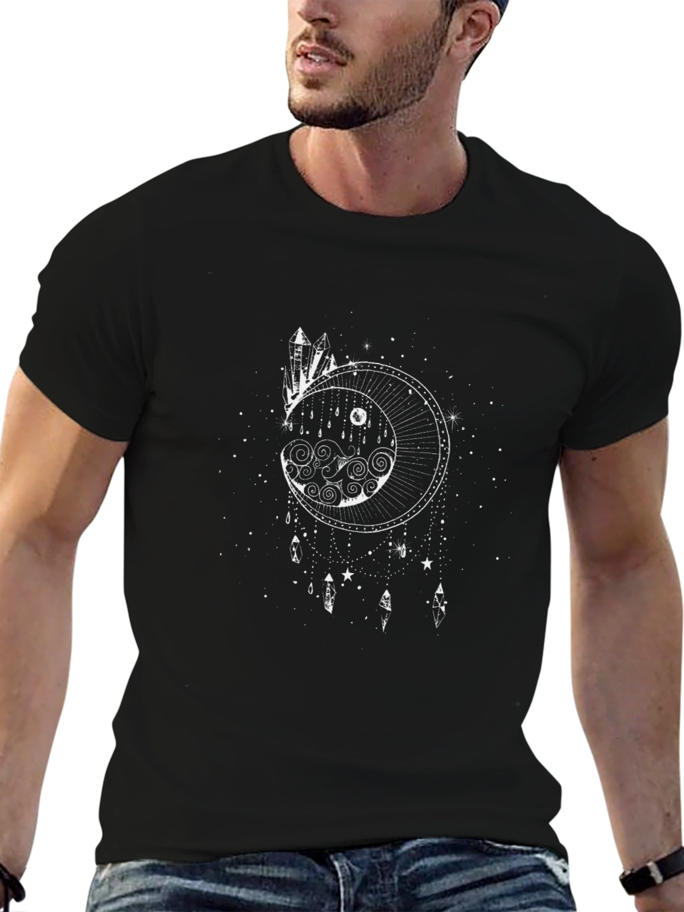 Celestial Moon & Crystal Black T-Shirt