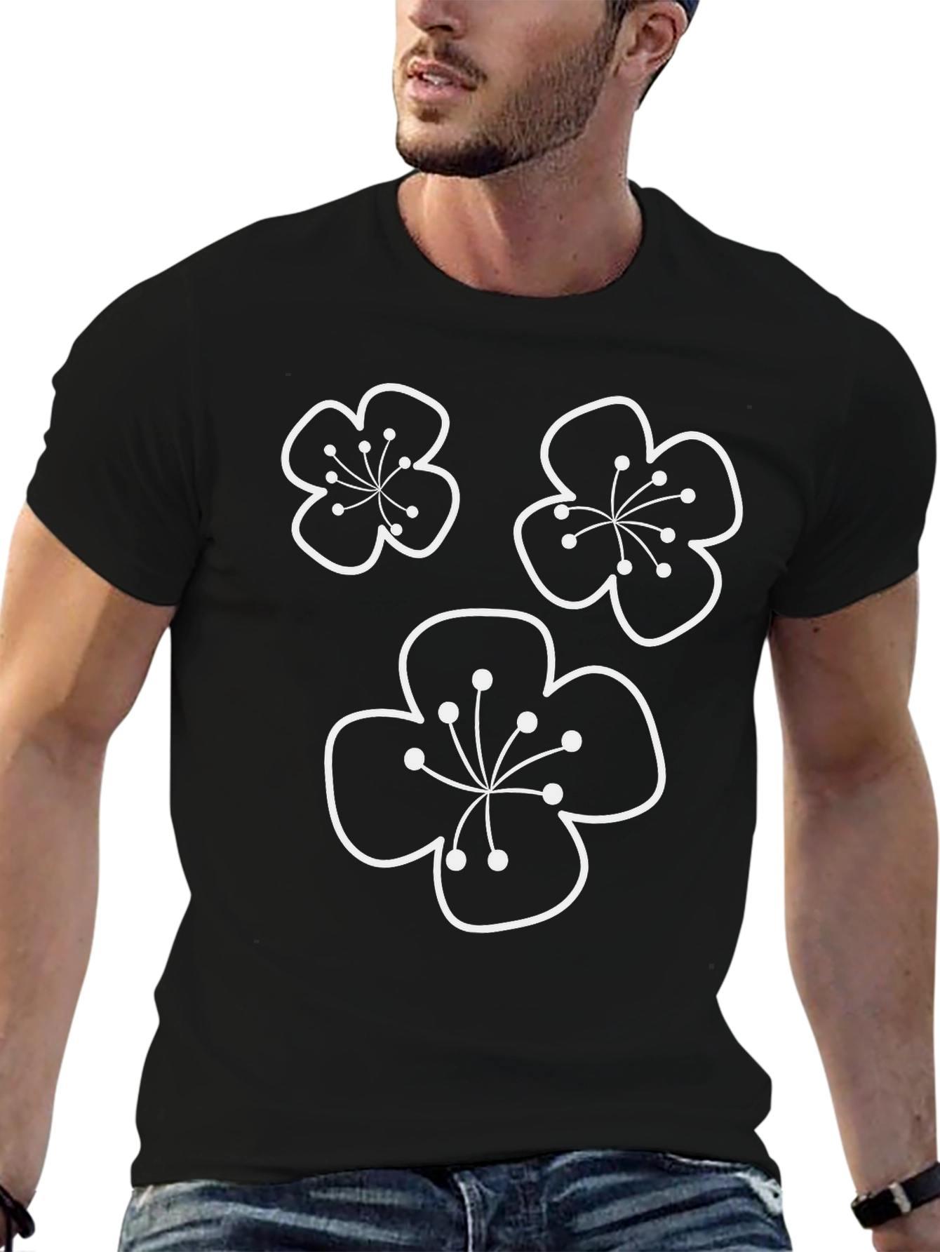 Black Tee with Floral Graphic