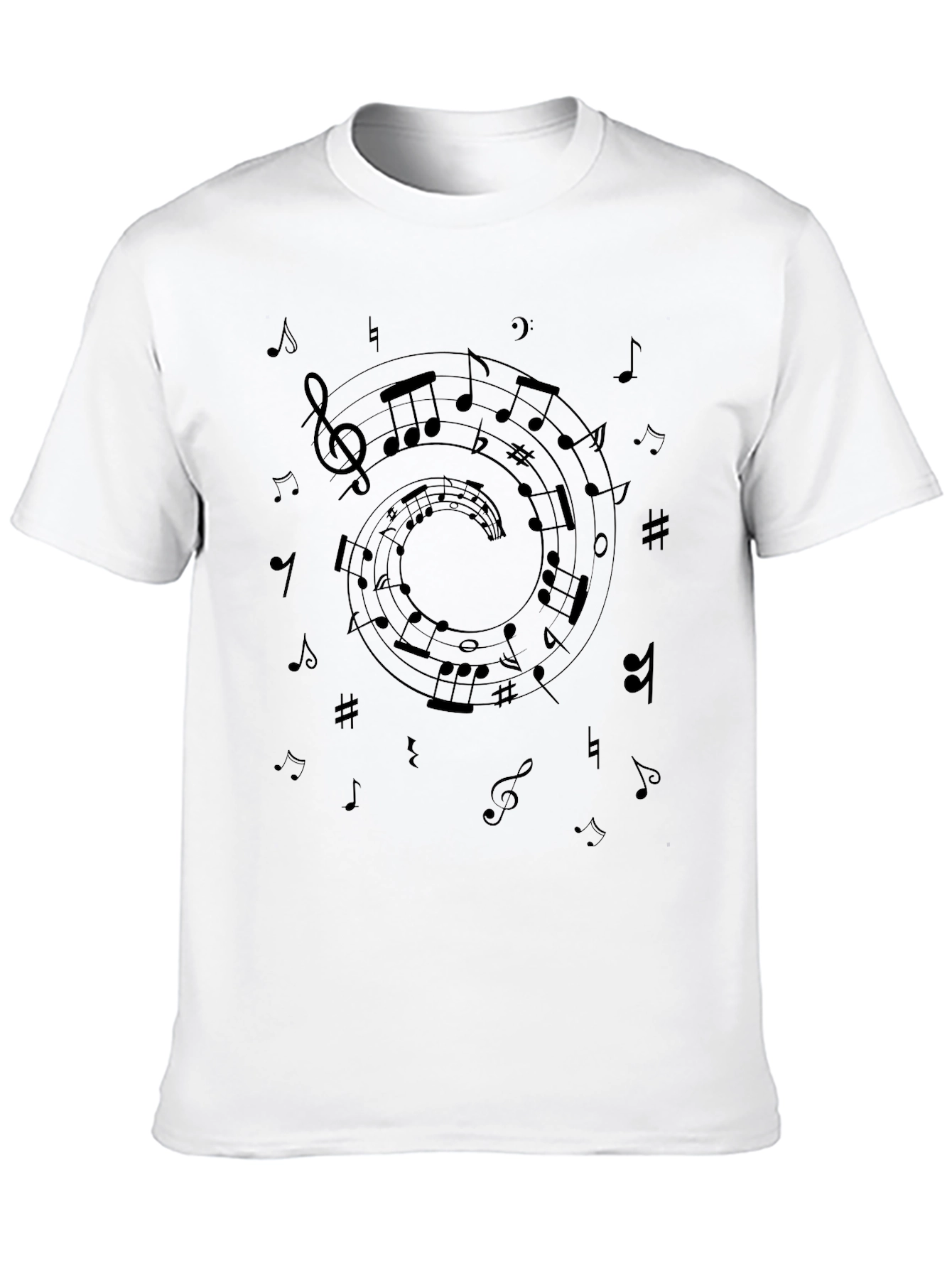Musical Notes Spiral Graphic Black T-Shirt