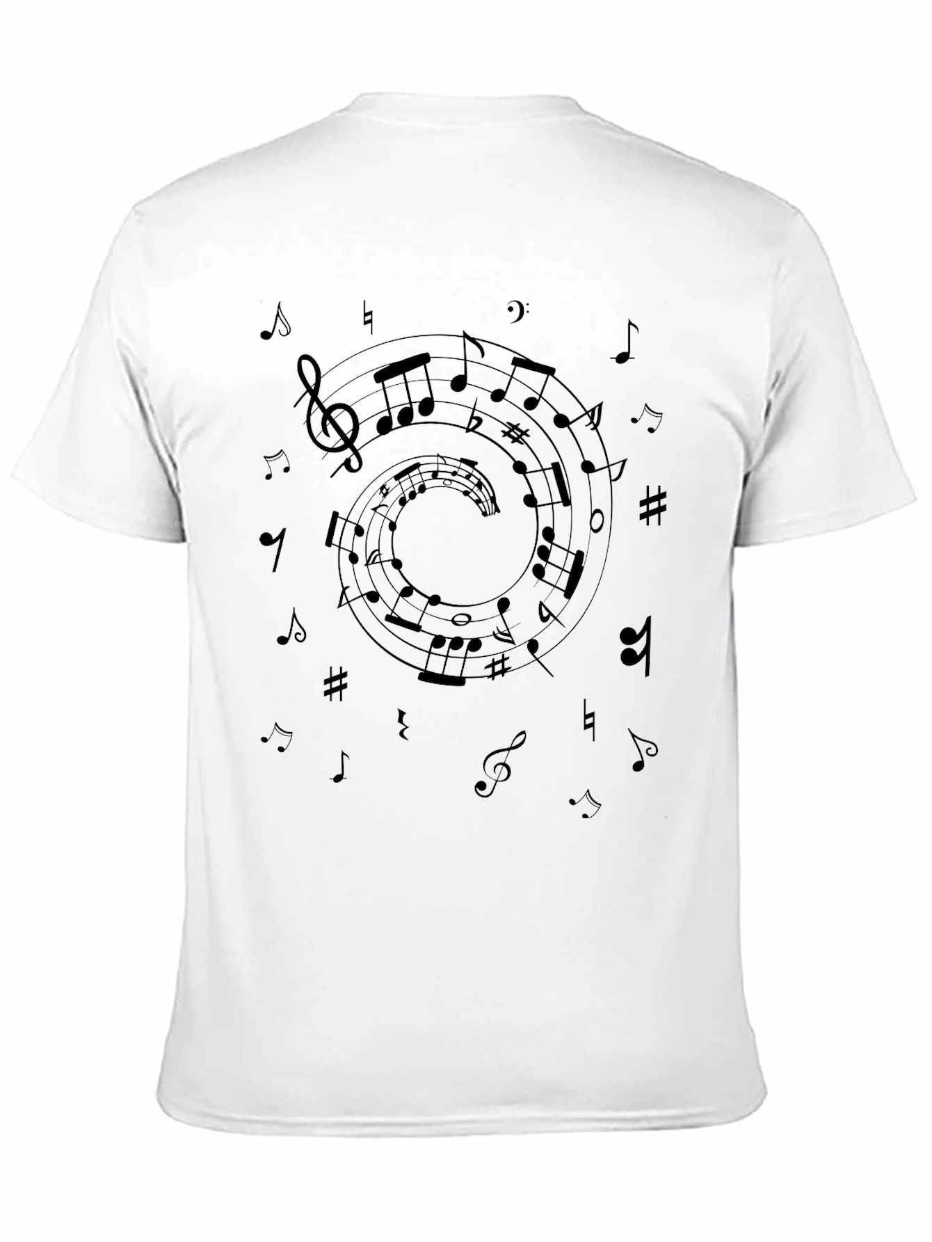 Musical Notes Spiral Graphic Black T-Shirt