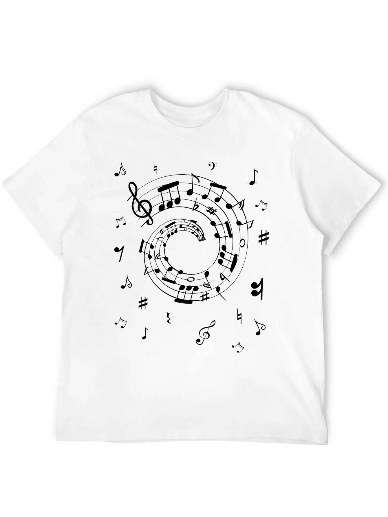 Musical Notes Spiral Graphic Black T-Shirt