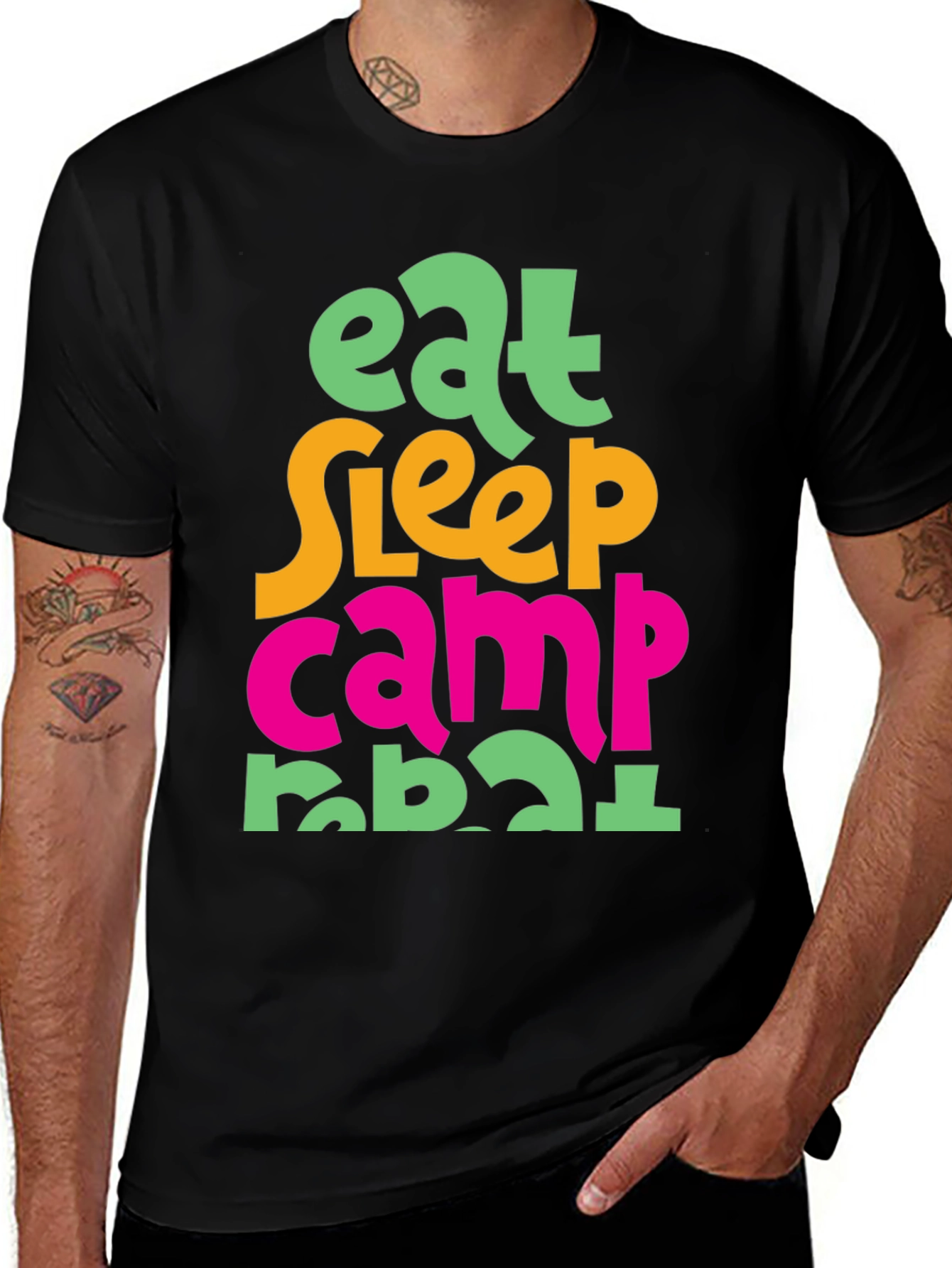 Eat Sleep Camp Repeat T-Shirt - Black Cotton Tee