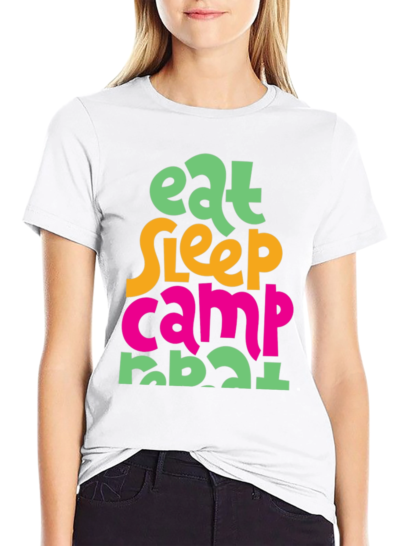 Eat Sleep Camp Repeat T-Shirt - Black Cotton Tee