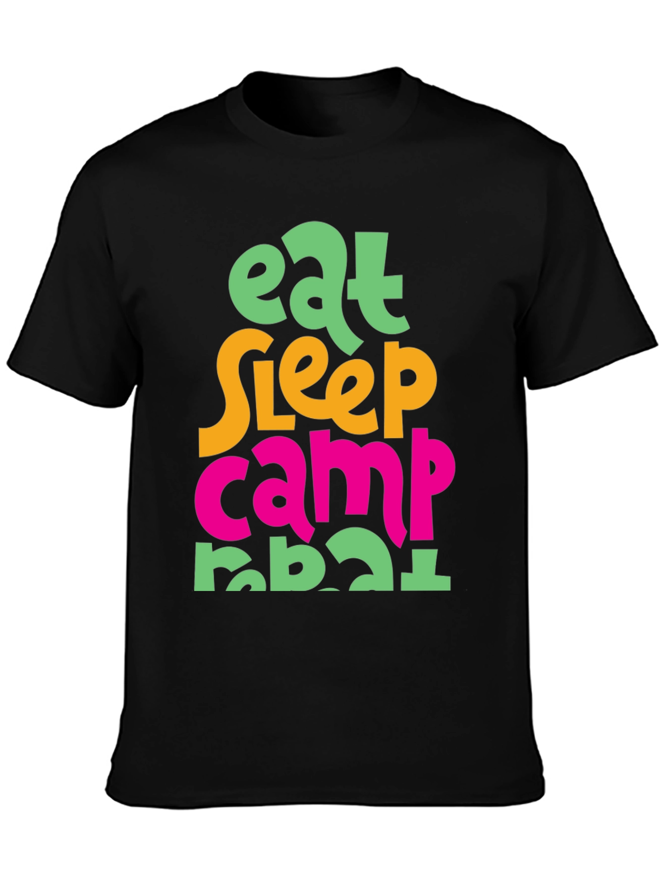 Eat Sleep Camp Repeat T-Shirt - Black Cotton Tee