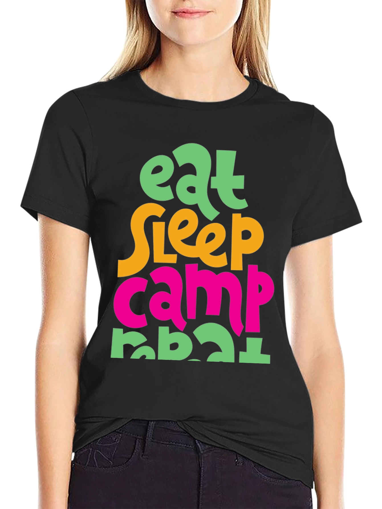 Eat Sleep Camp Repeat T-Shirt - Black Cotton Tee