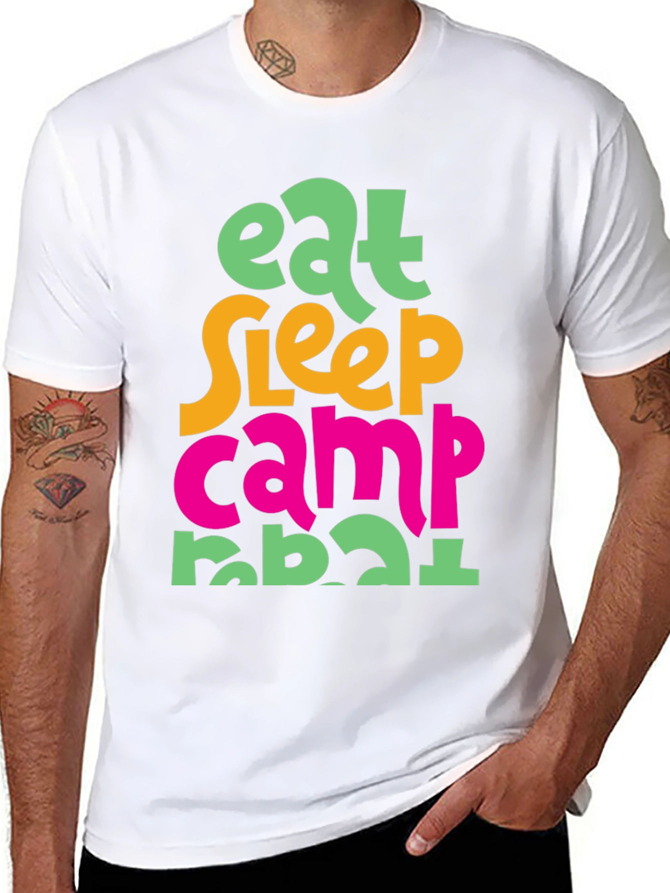 Eat Sleep Camp Repeat T-Shirt - Black Cotton Tee