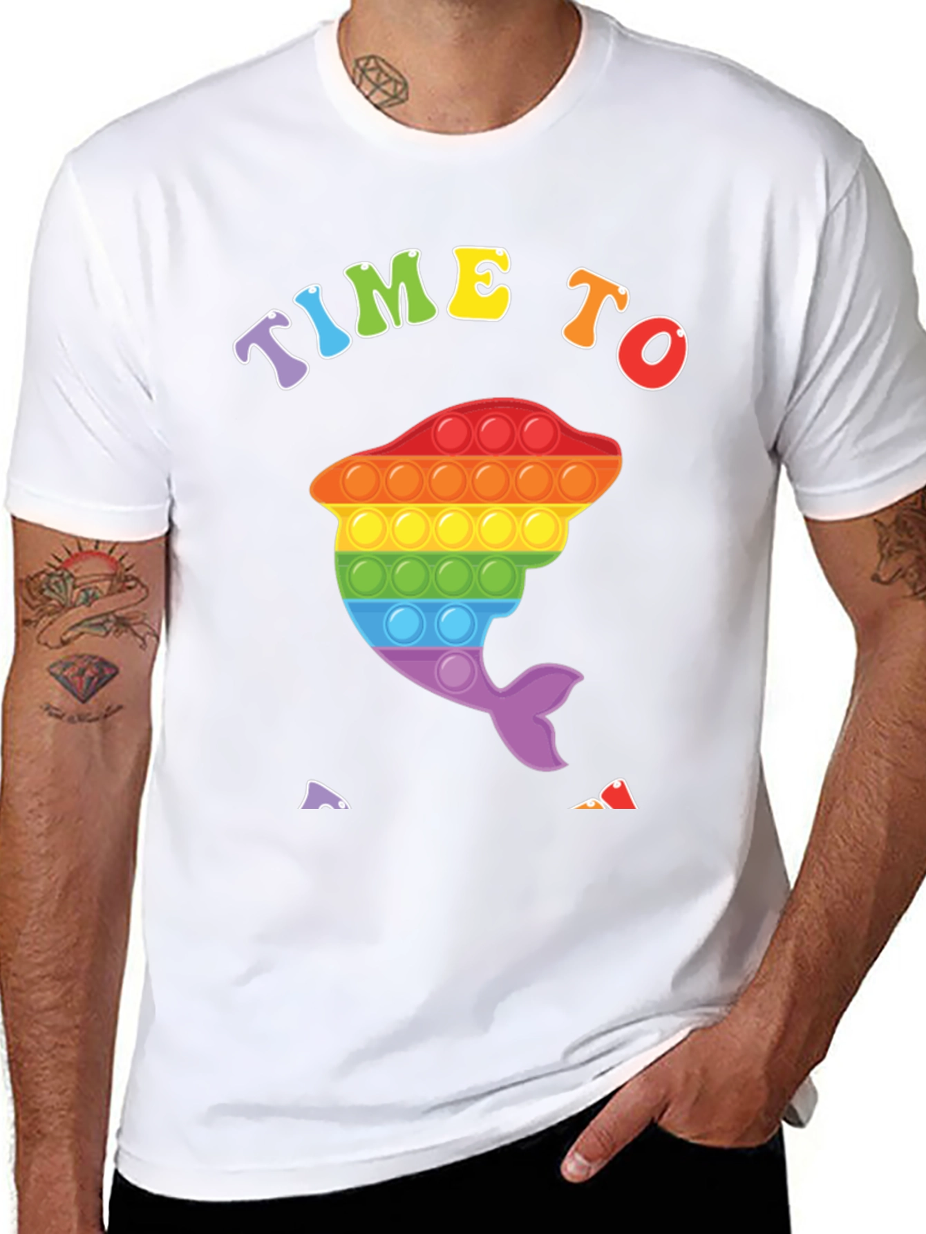 Time To Pop It: Rainbow Dolphin Graphic Tee