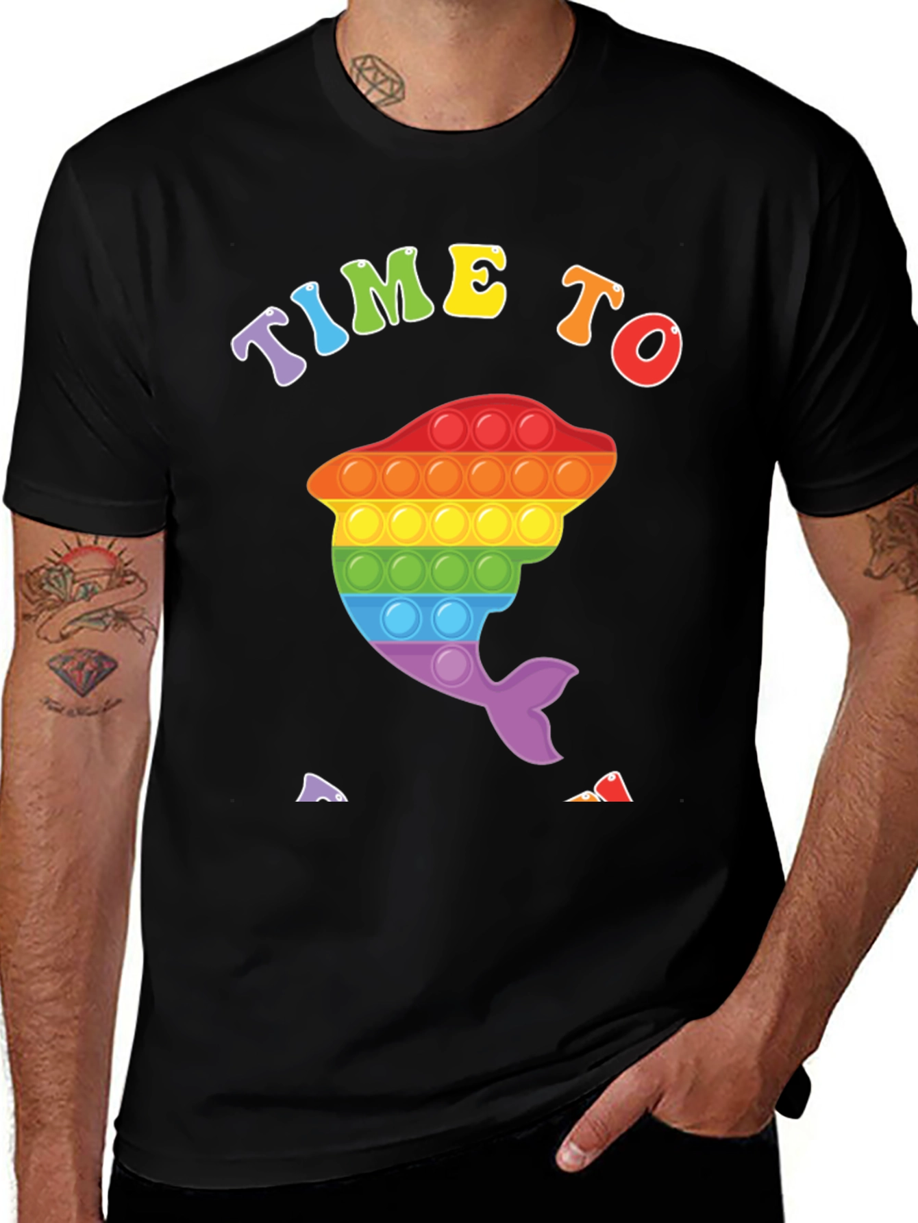 Time To Pop It: Rainbow Dolphin Graphic Tee