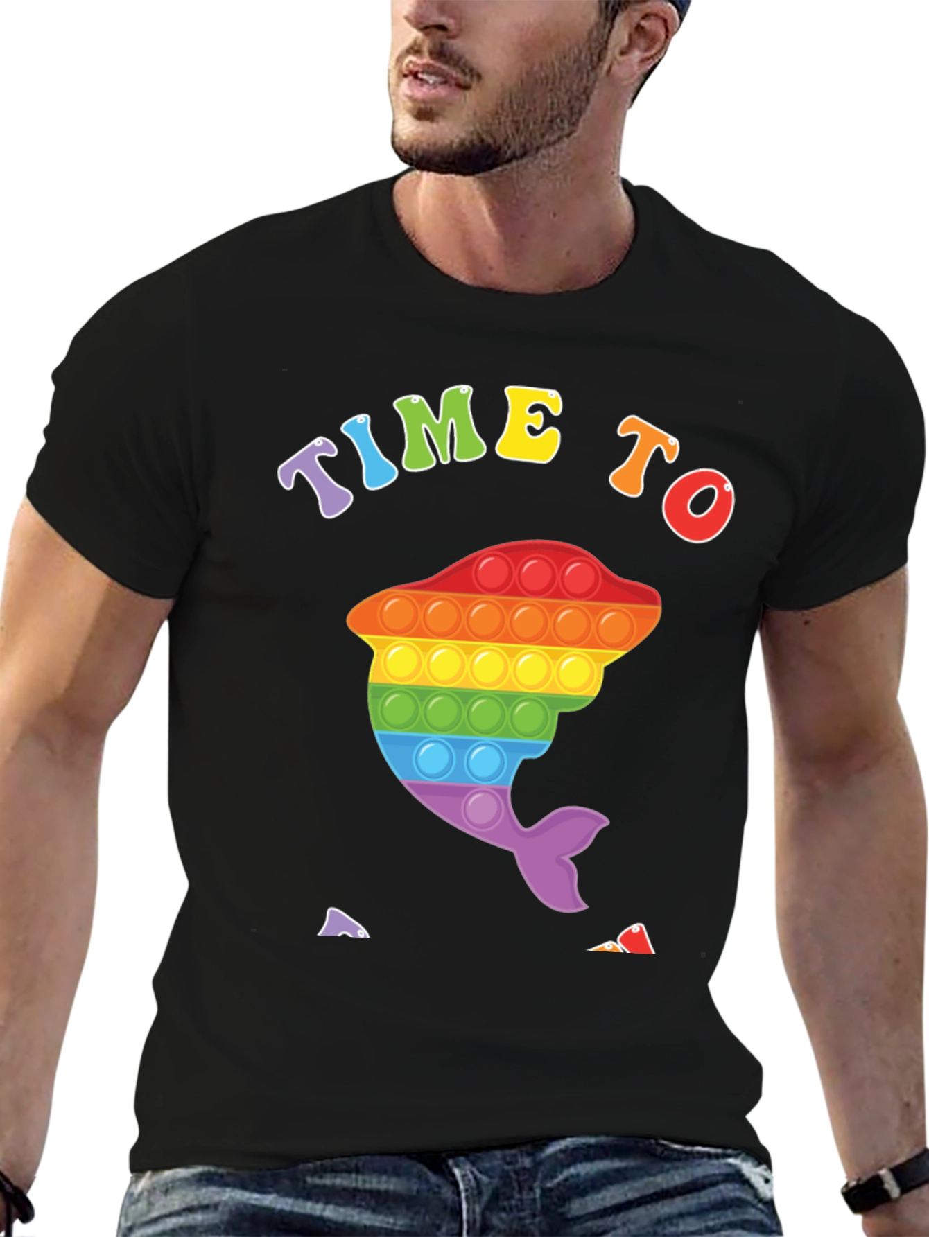 Time To Pop It: Rainbow Dolphin Graphic Tee