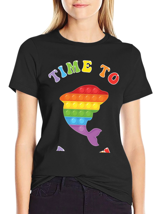 Time To Pop It: Rainbow Dolphin Graphic Tee