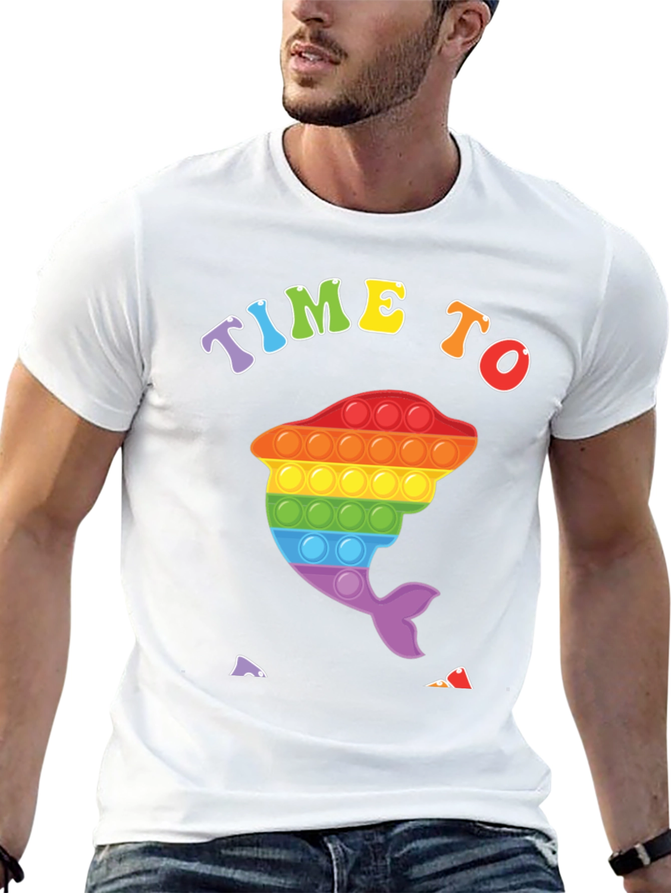Time To Pop It: Rainbow Dolphin Graphic Tee
