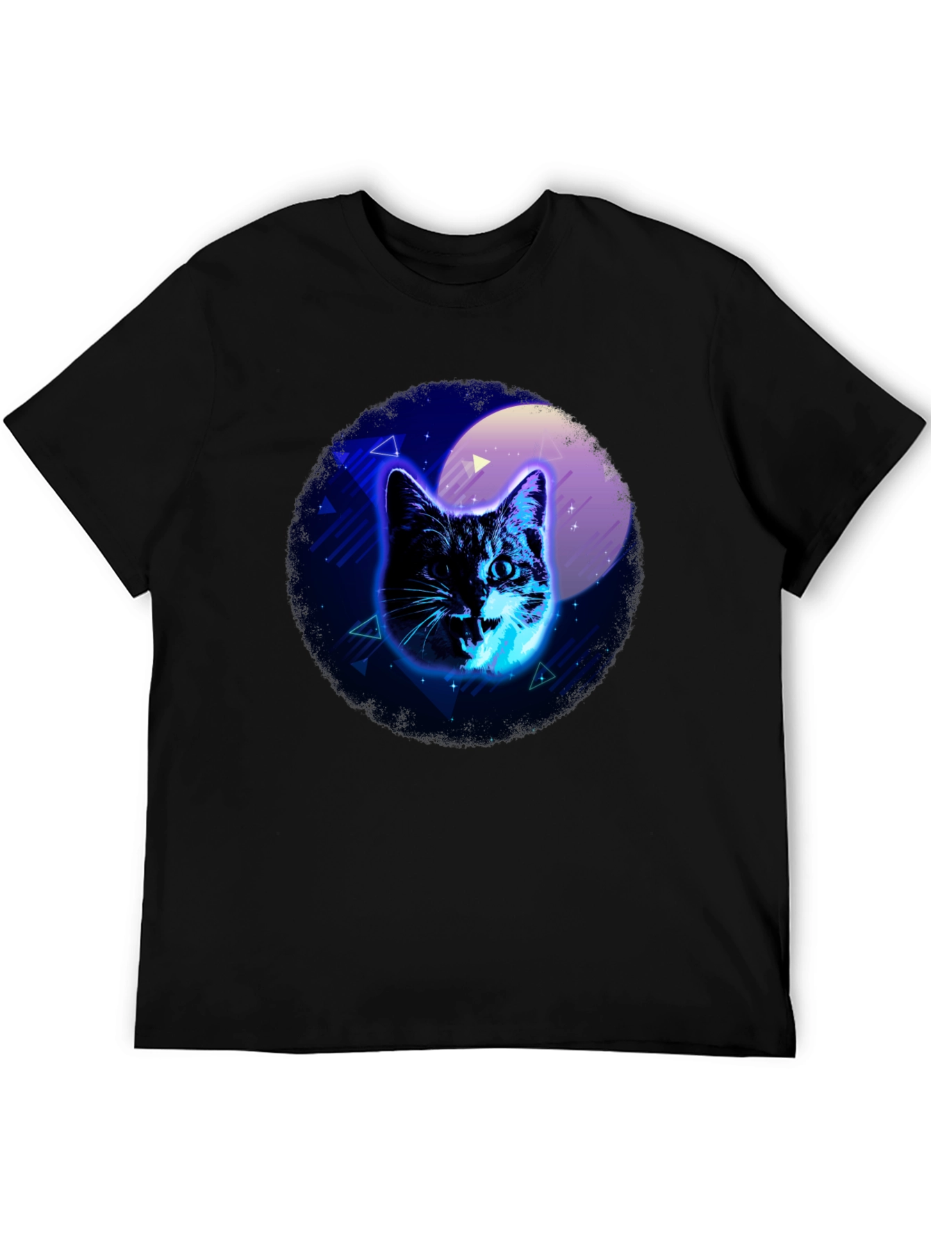 Neon Cat Graphic Black T-Shirt