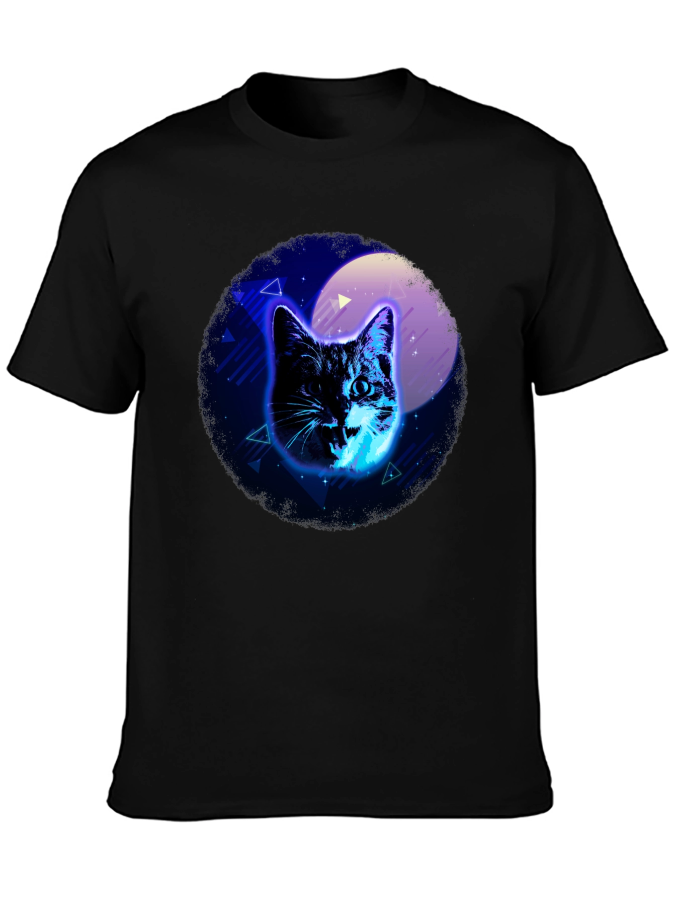 Neon Cat Graphic Black T-Shirt
