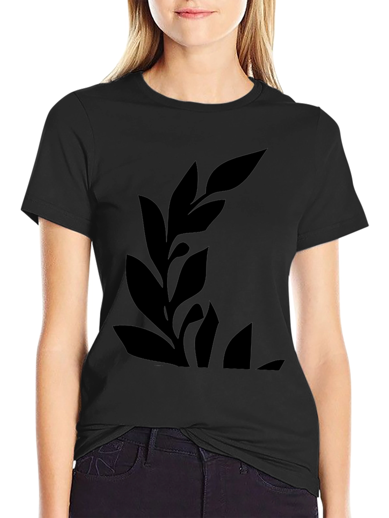 Mens Black Graphic Tee - Botanical Leaf Design