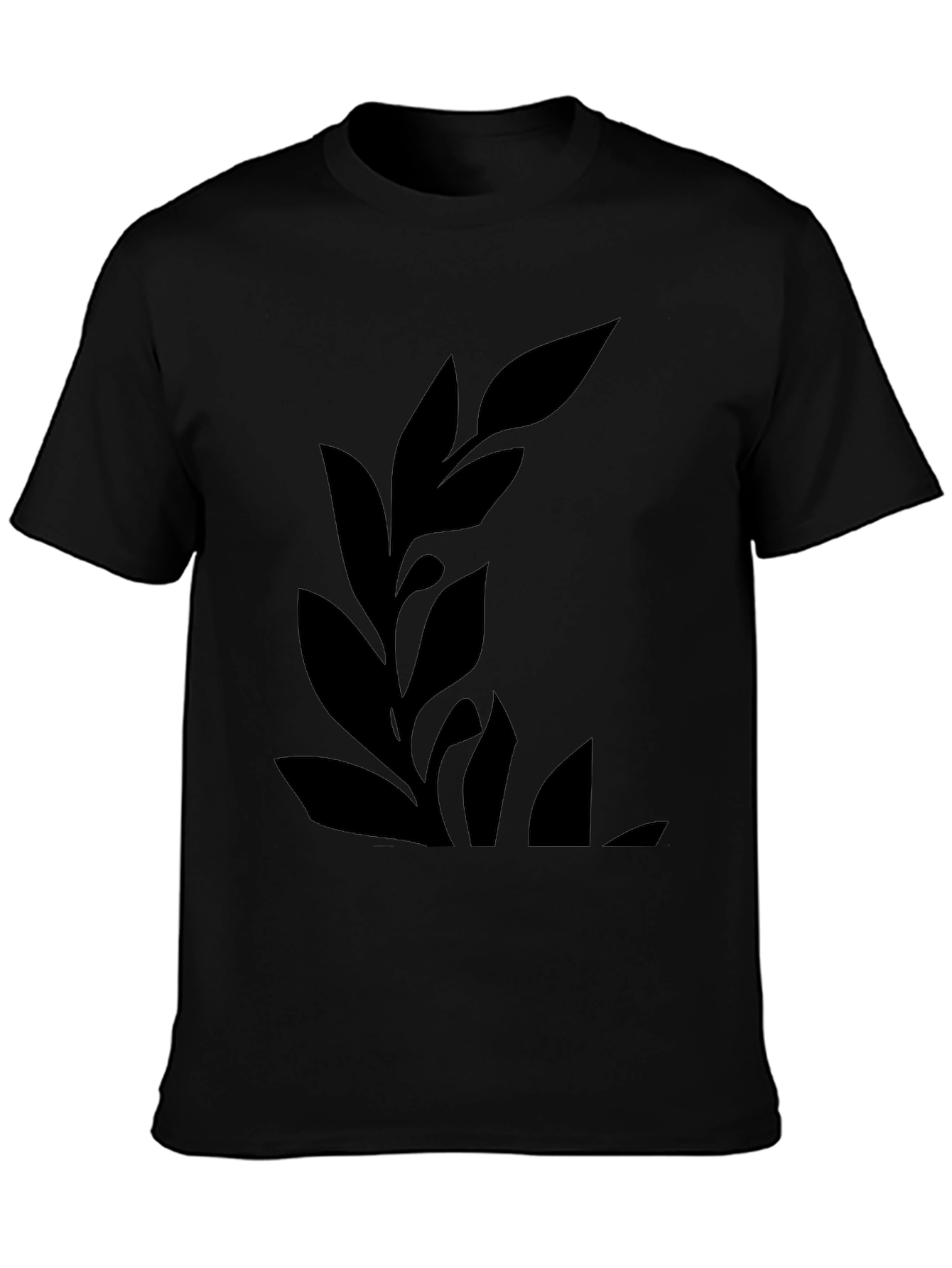 Mens Black Graphic Tee - Botanical Leaf Design