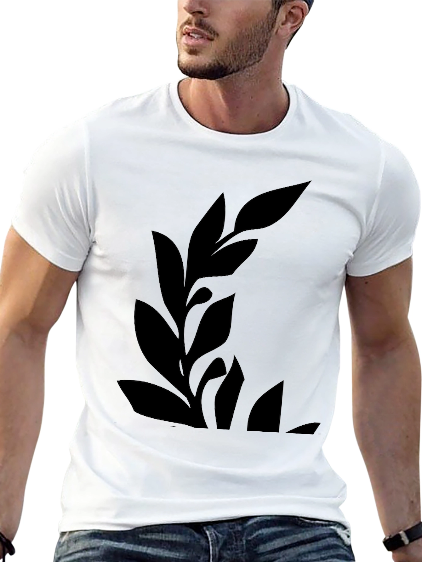 Mens Black Graphic Tee - Botanical Leaf Design