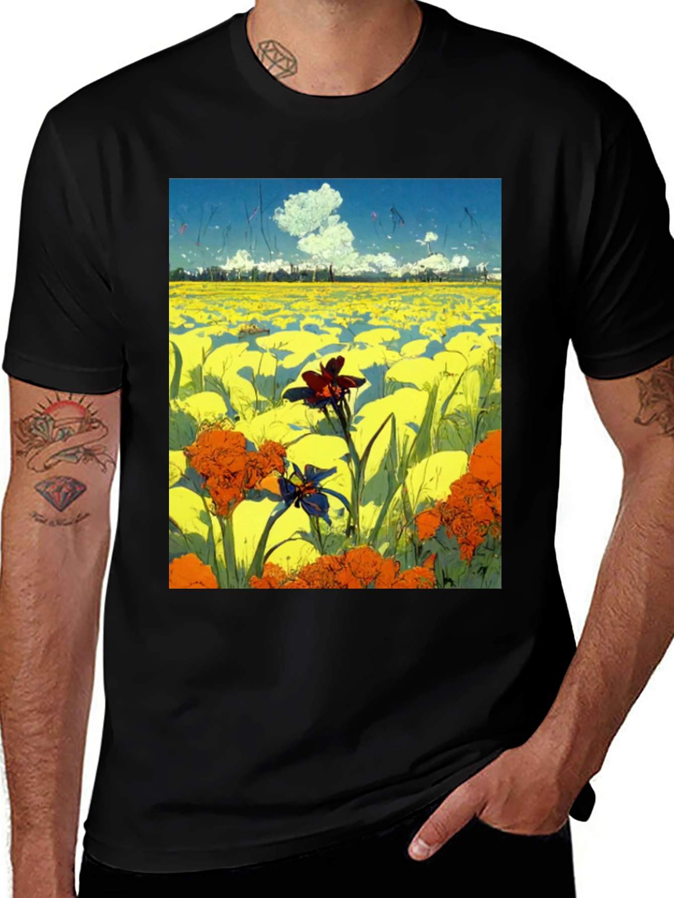 Floral Field Graphic Tee - Artistic Menswear