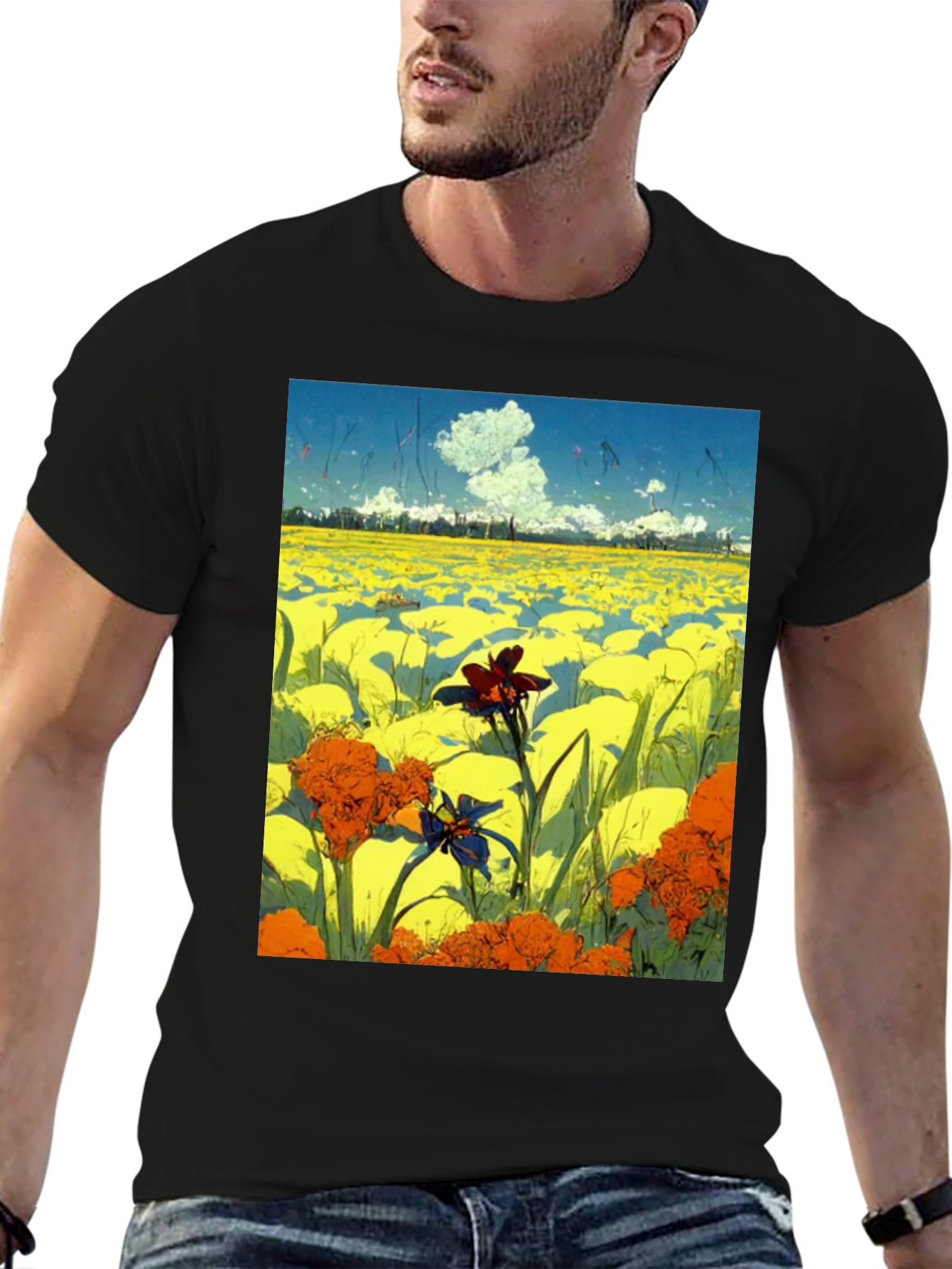 Floral Field Graphic Tee - Artistic Menswear