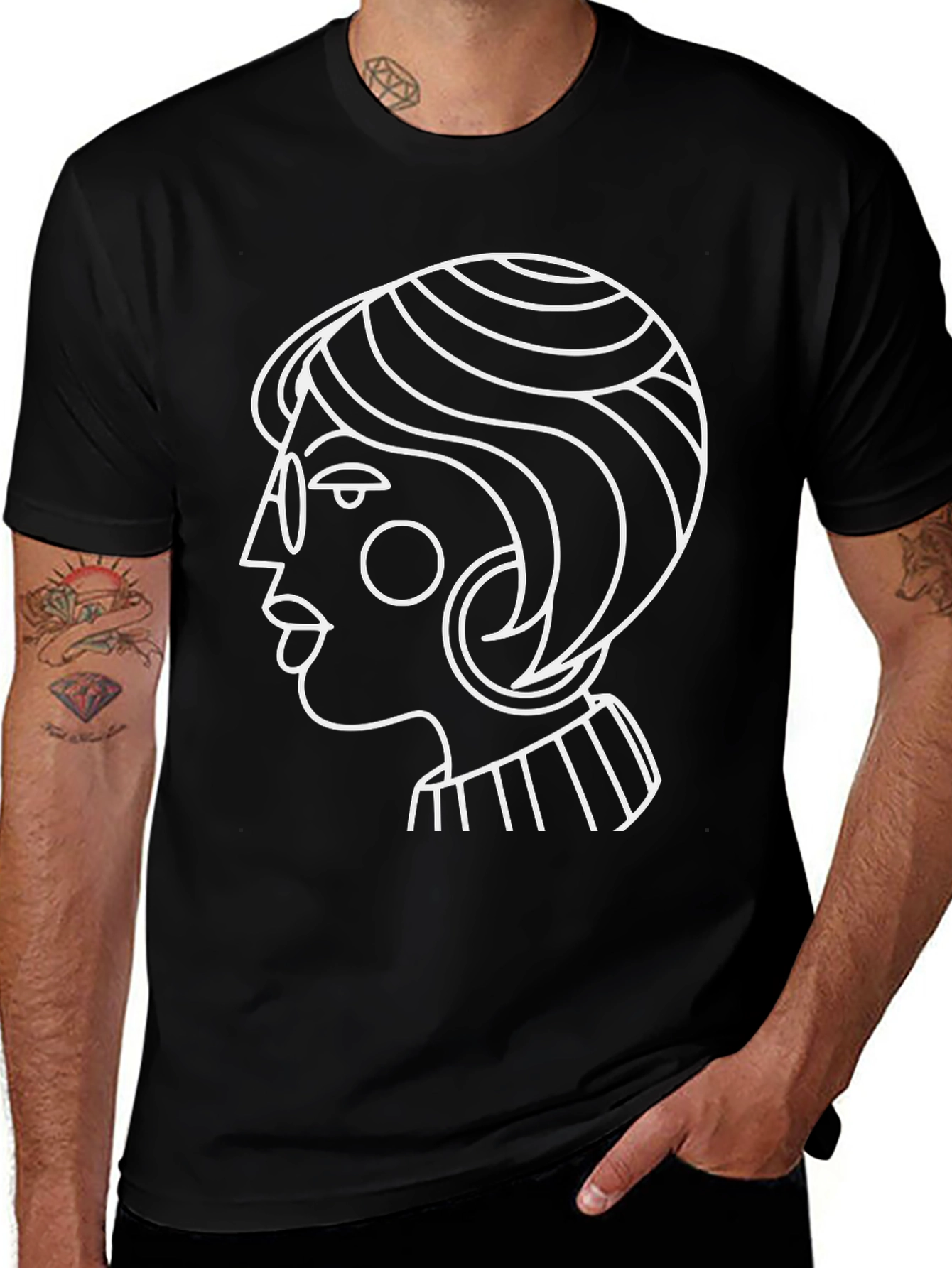 Abstract Woman Graphic Tee - Stylish Black T-Shirt