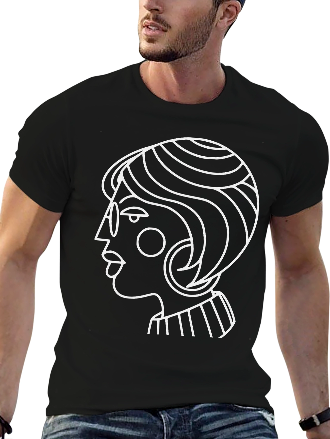 Abstract Woman Graphic Tee - Stylish Black T-Shirt