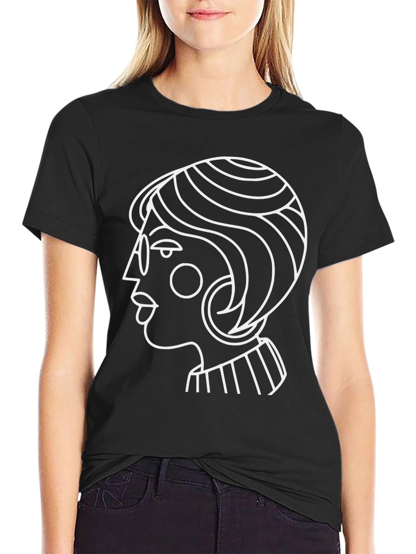 Abstract Woman Graphic Tee - Stylish Black T-Shirt