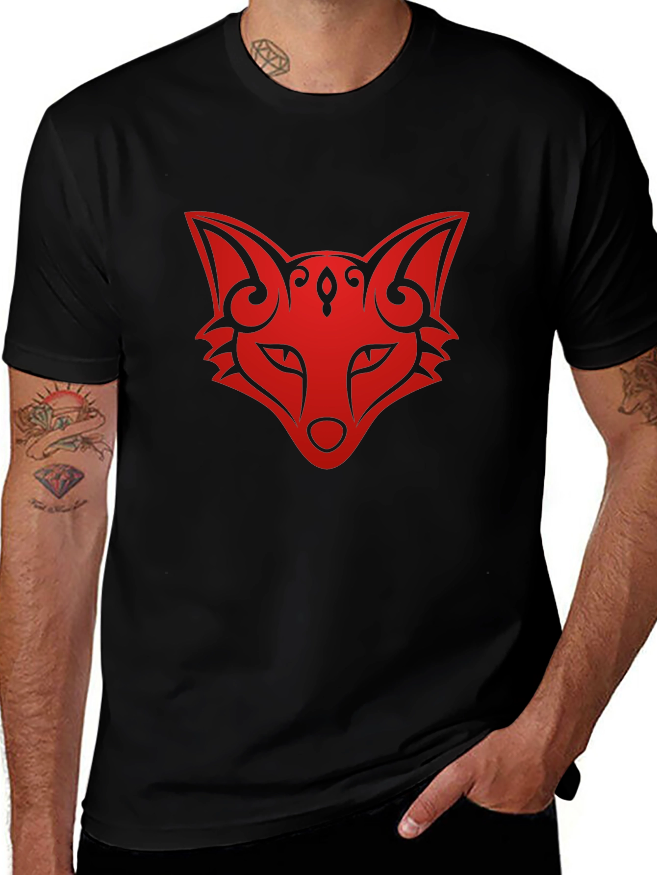 Fox Head Graphic Tee - Stylish Black T-Shirt