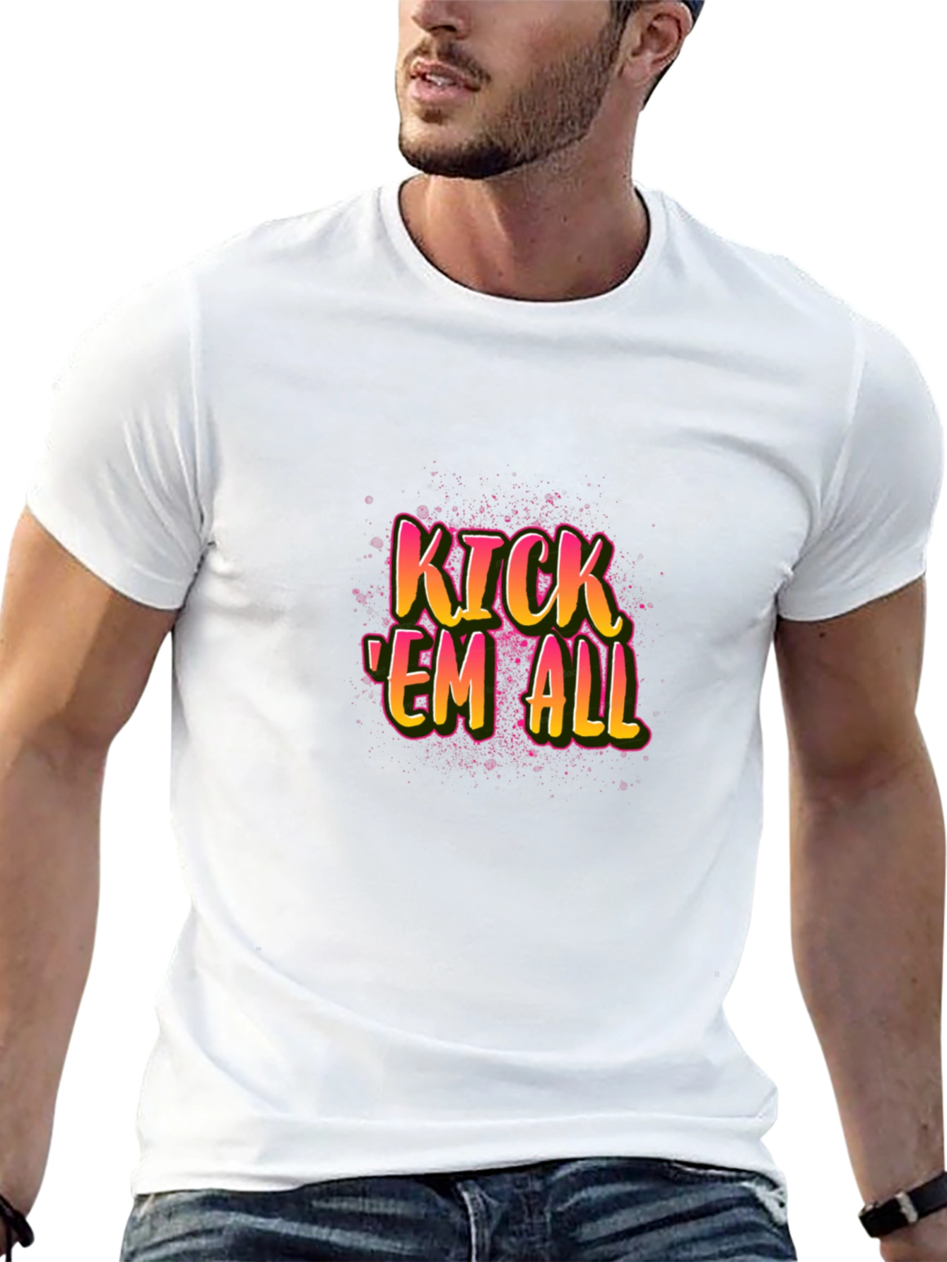 Kick Em All Graphic Tee - Black Cotton T-Shirt