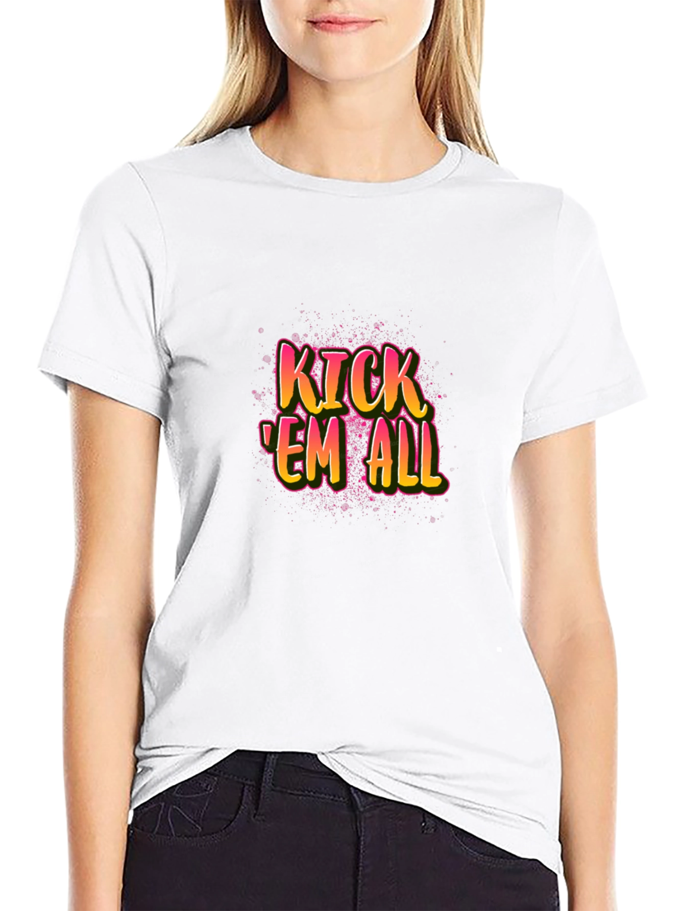 Kick Em All Graphic Tee - Black Cotton T-Shirt
