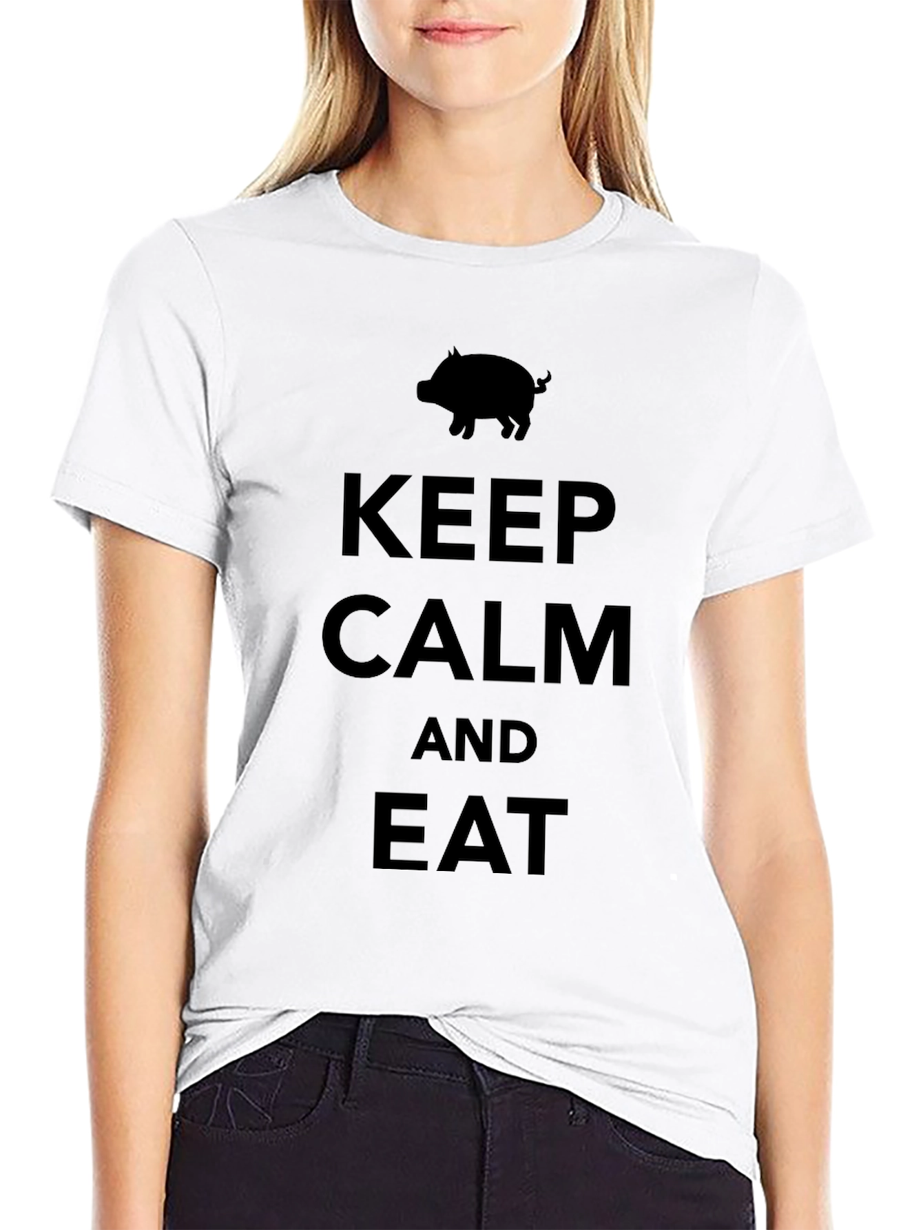 Keep Calm and Eat Pig Funny Black T-Shirt