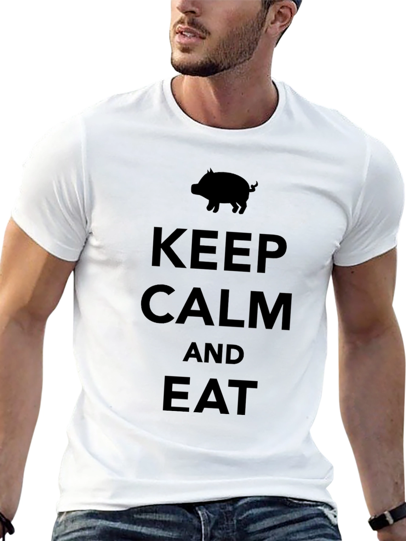 Keep Calm and Eat Pig Funny Black T-Shirt