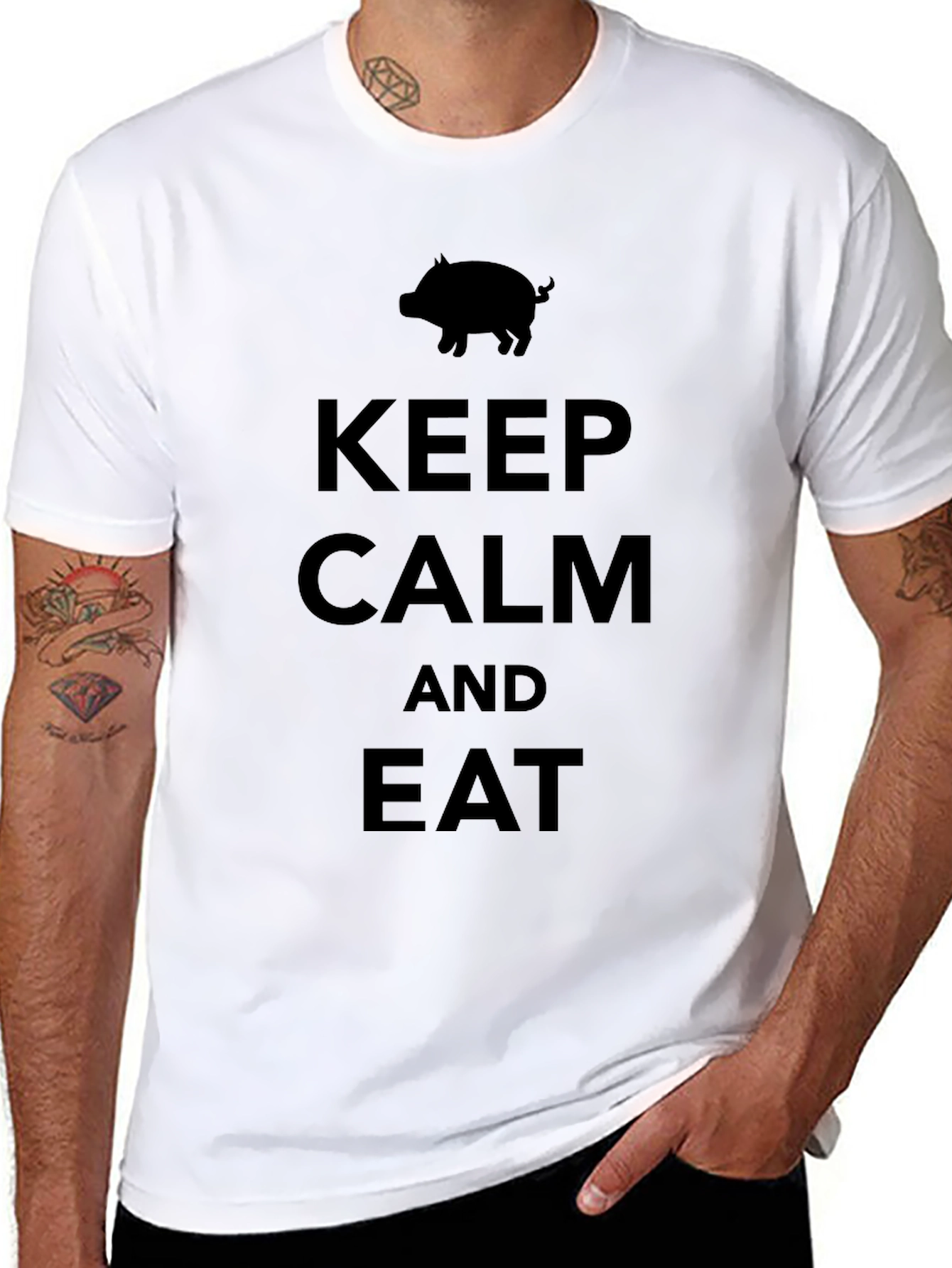 Keep Calm and Eat Pig Funny Black T-Shirt