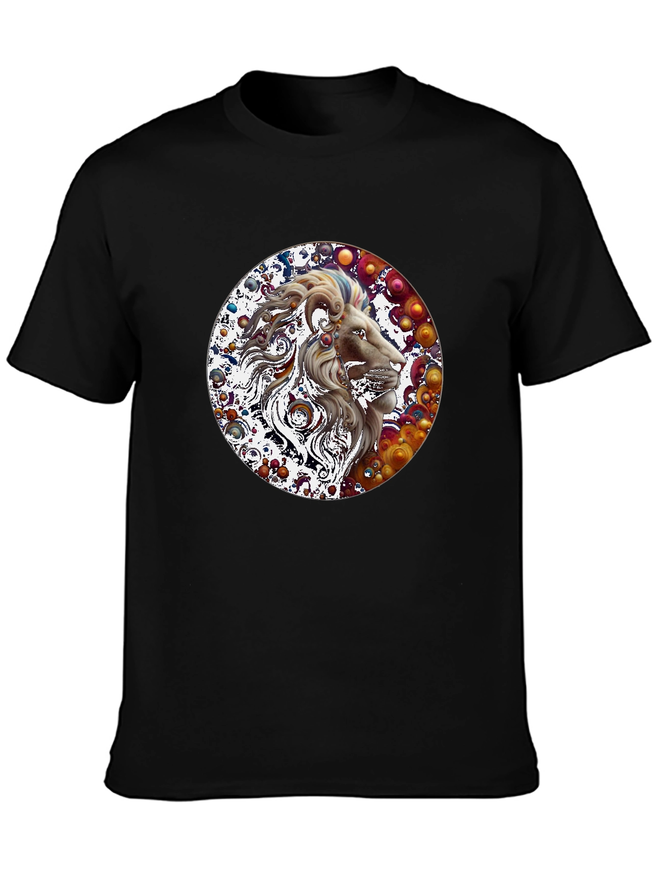 Lion Art Print Graphic Tee - Mens Black T-Shirt