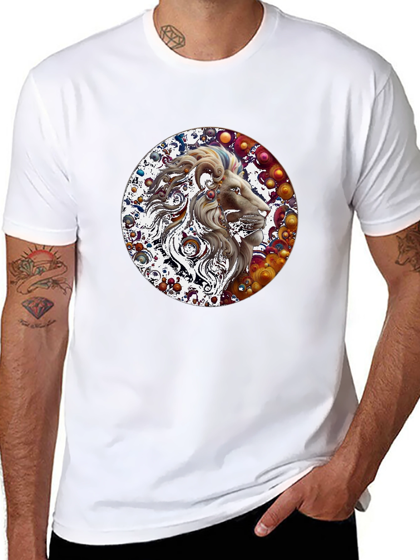 Lion Art Print Graphic Tee - Mens Black T-Shirt