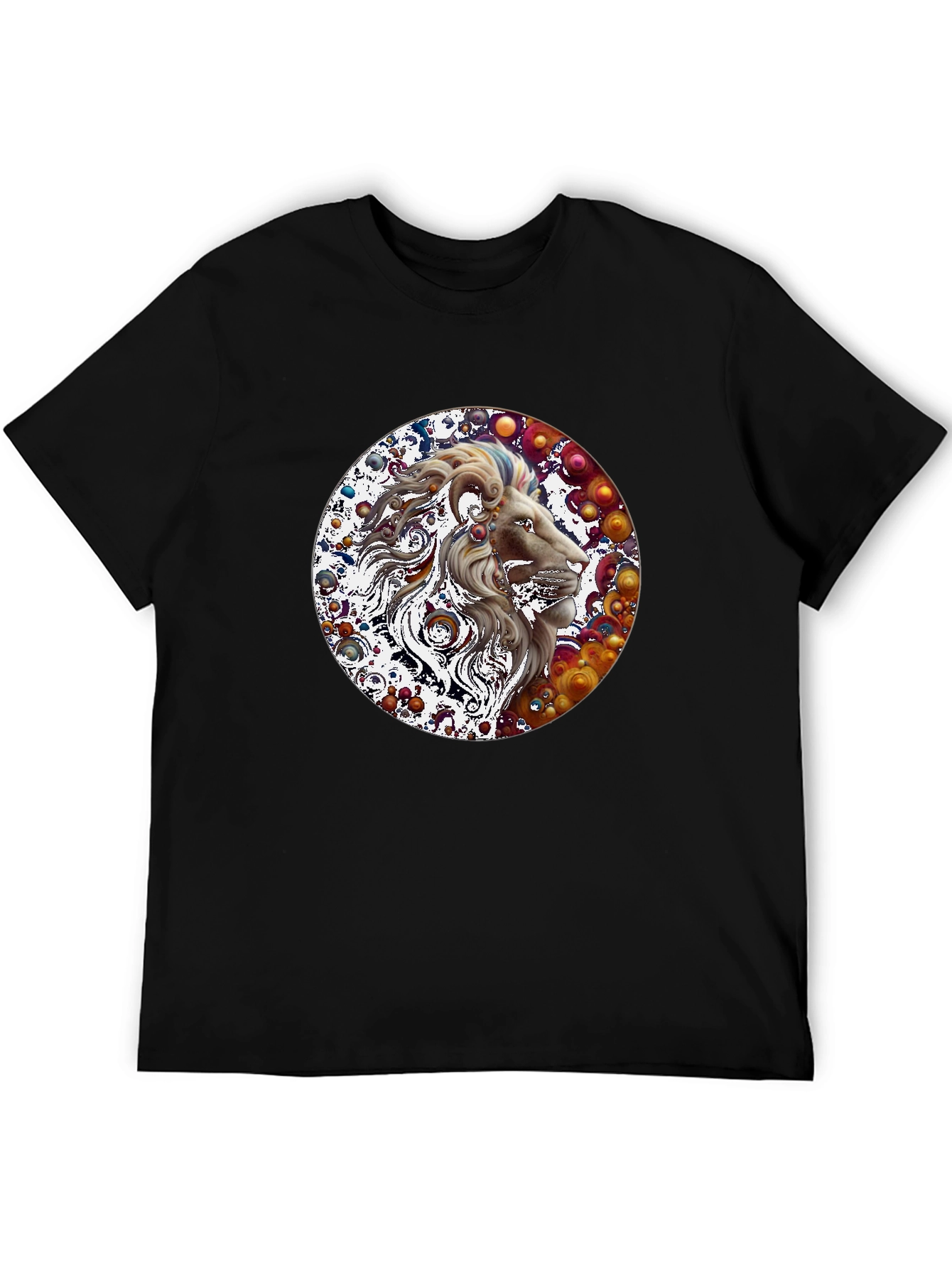 Lion Art Print Graphic Tee - Mens Black T-Shirt