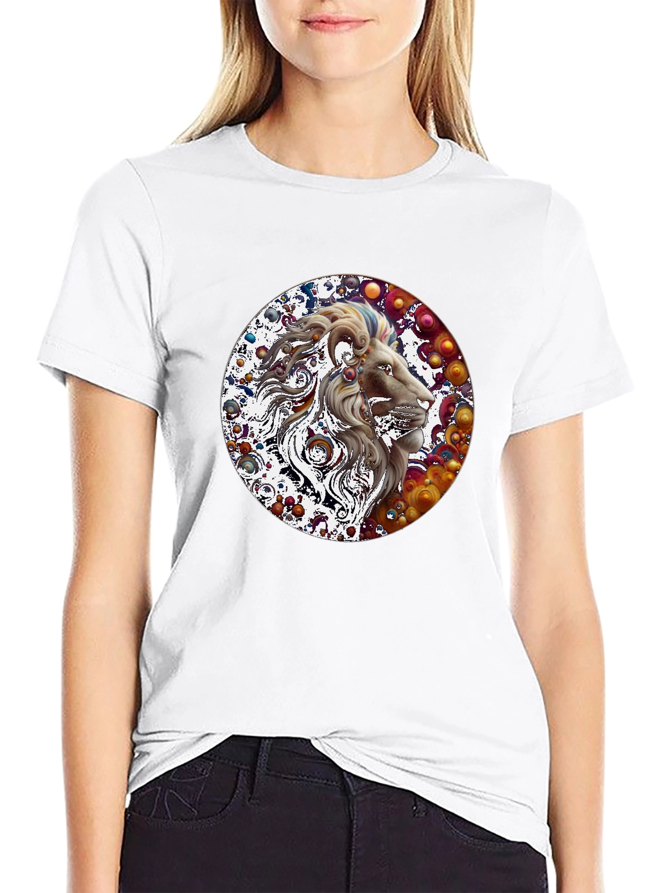 Lion Art Print Graphic Tee - Mens Black T-Shirt