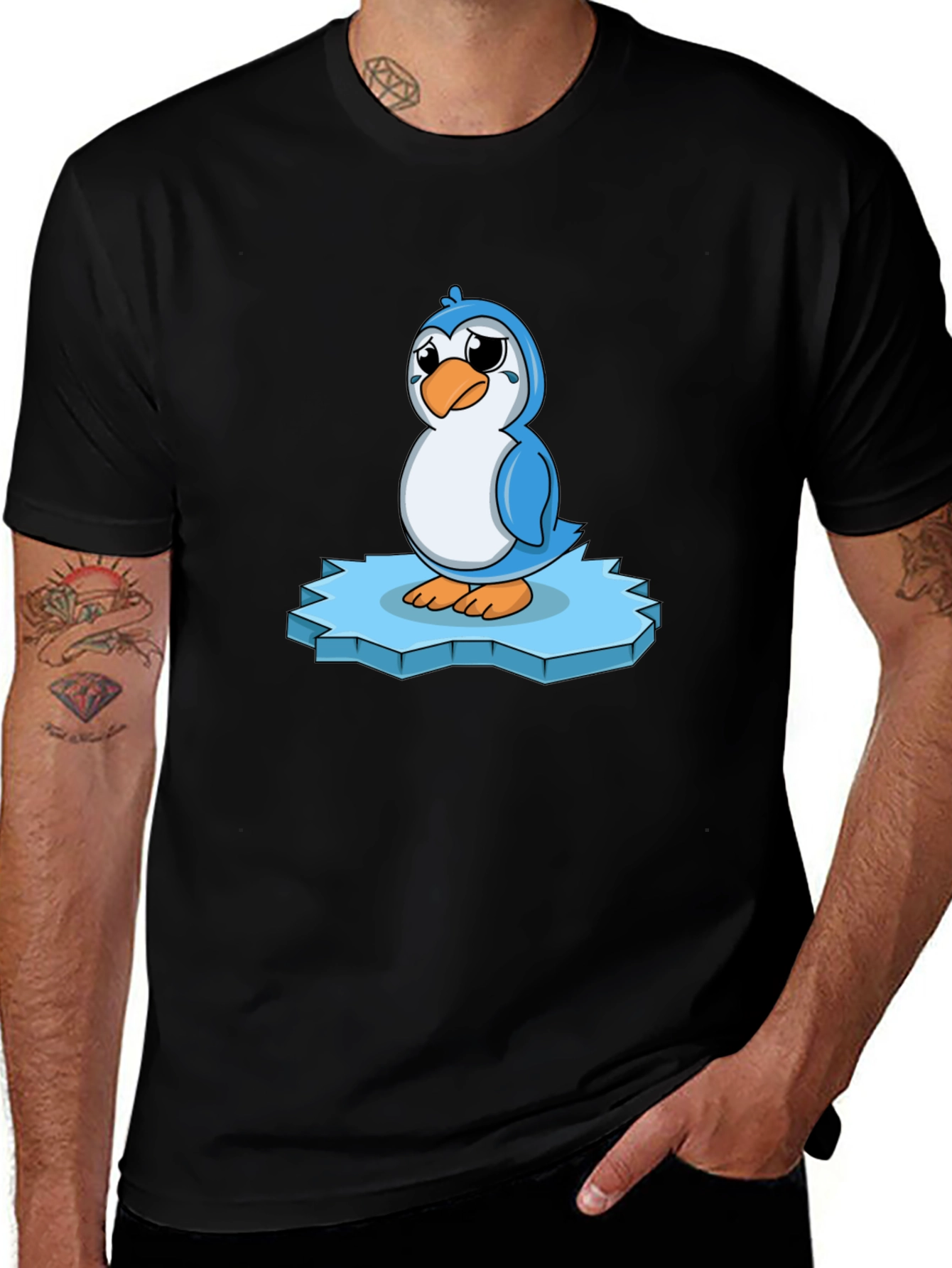 Sad Penguin on Iceberg Graphic T-Shirt