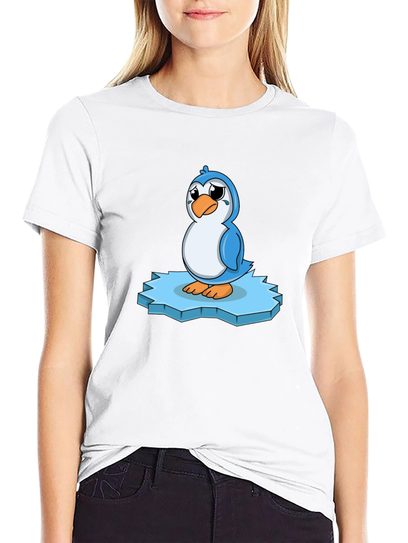 Sad Penguin on Iceberg Graphic T-Shirt