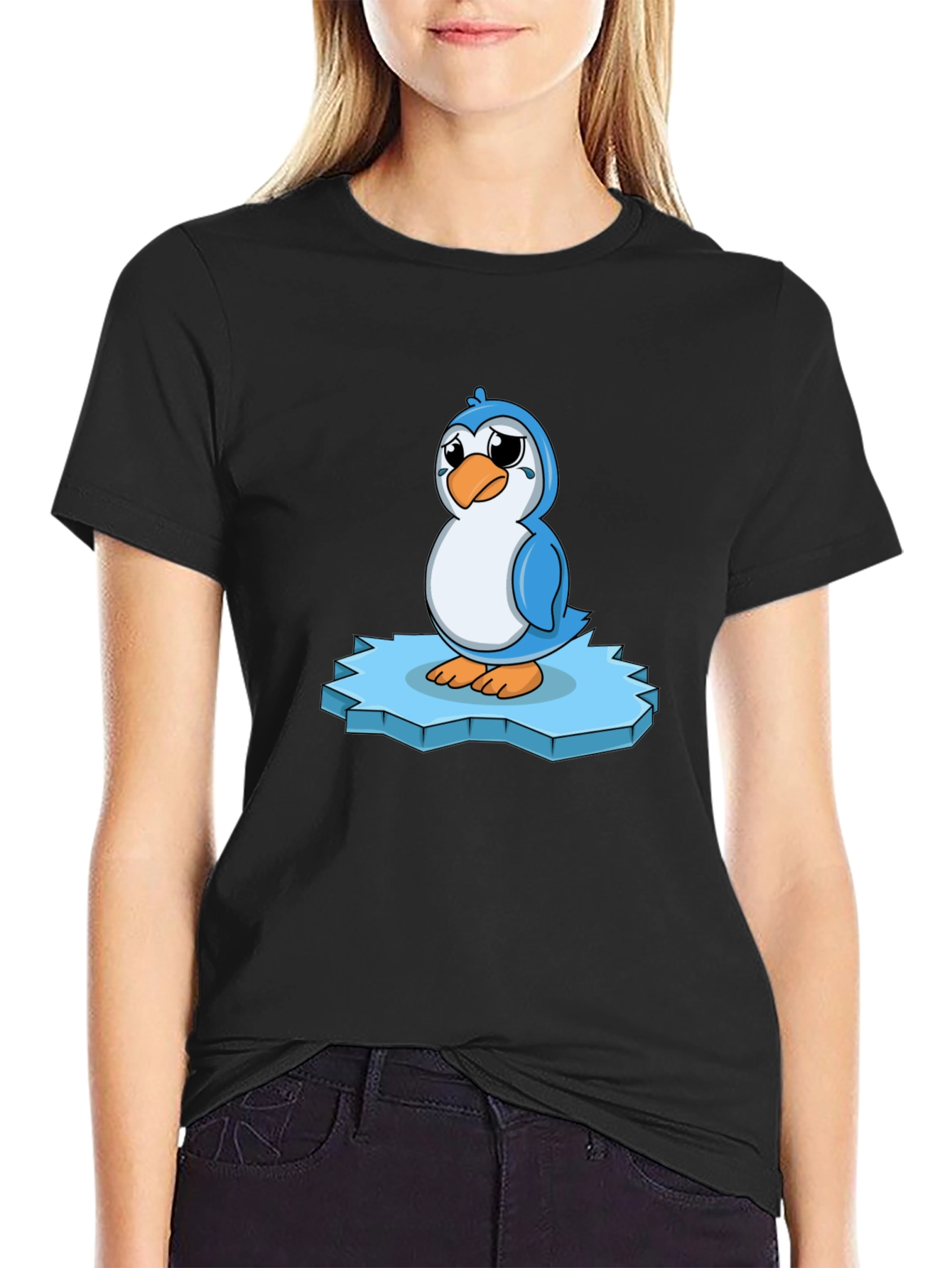 Sad Penguin on Iceberg Graphic T-Shirt