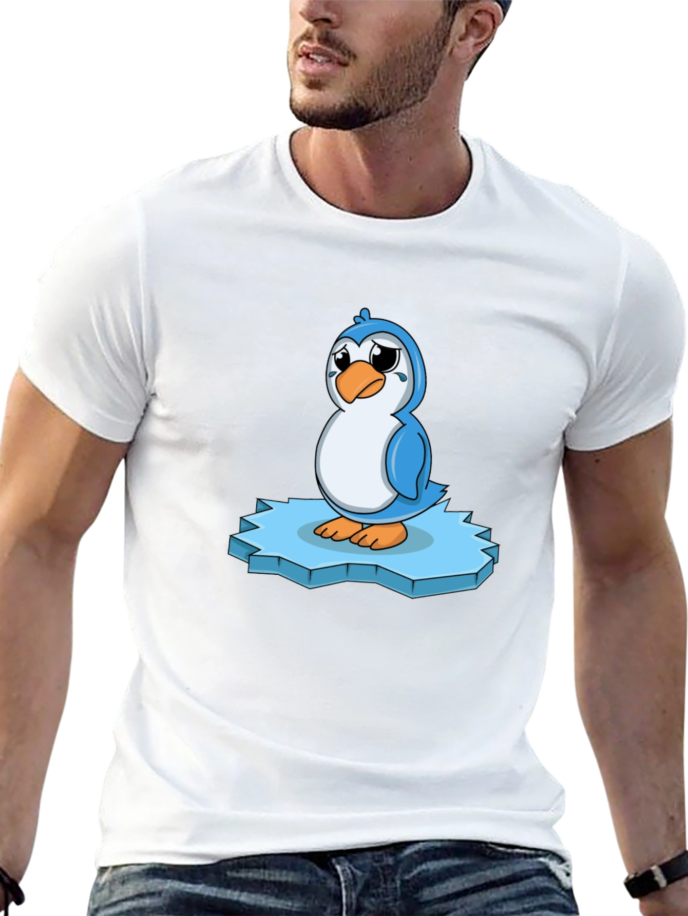 Sad Penguin on Iceberg Graphic T-Shirt