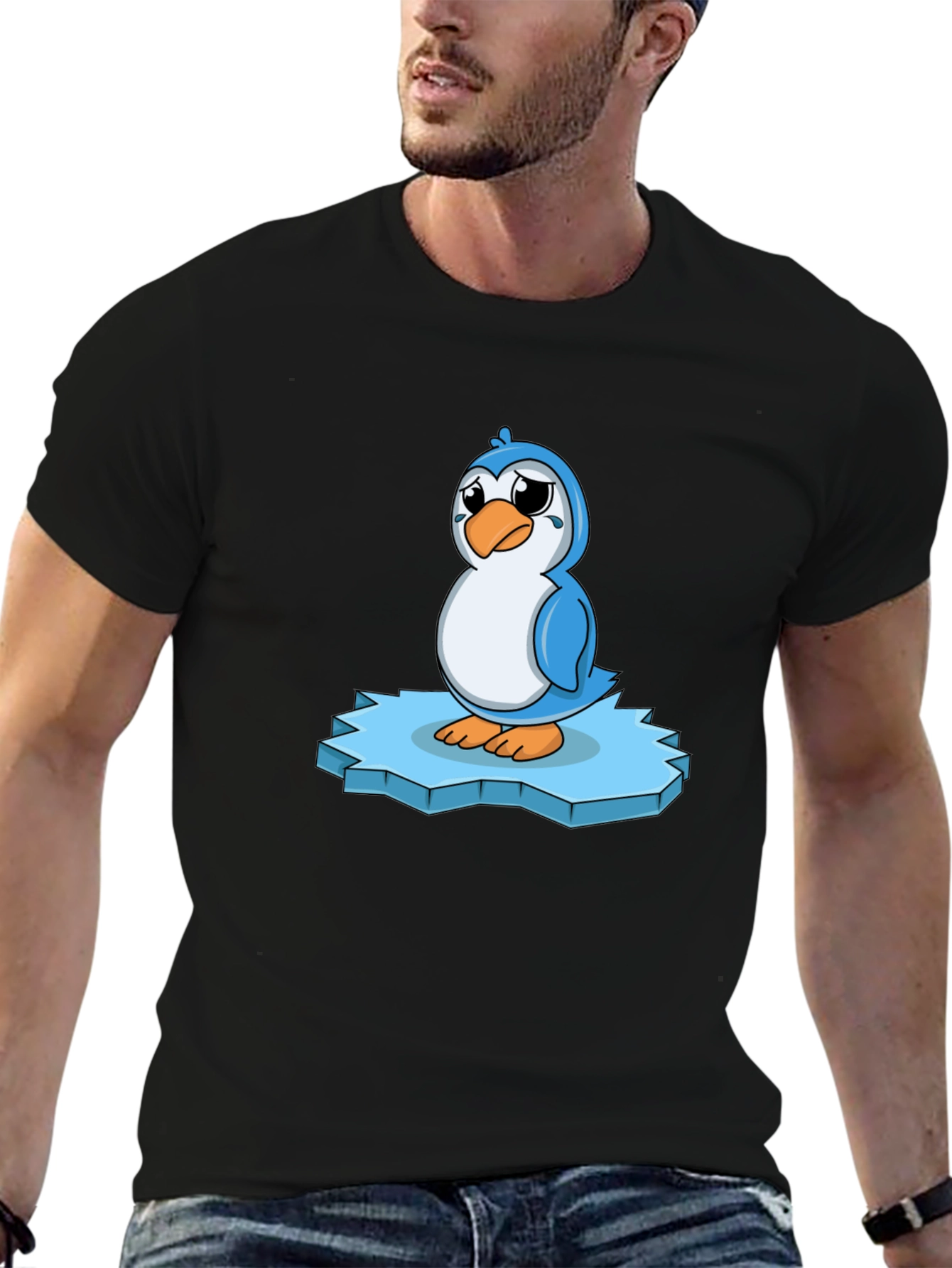 Sad Penguin on Iceberg Graphic T-Shirt