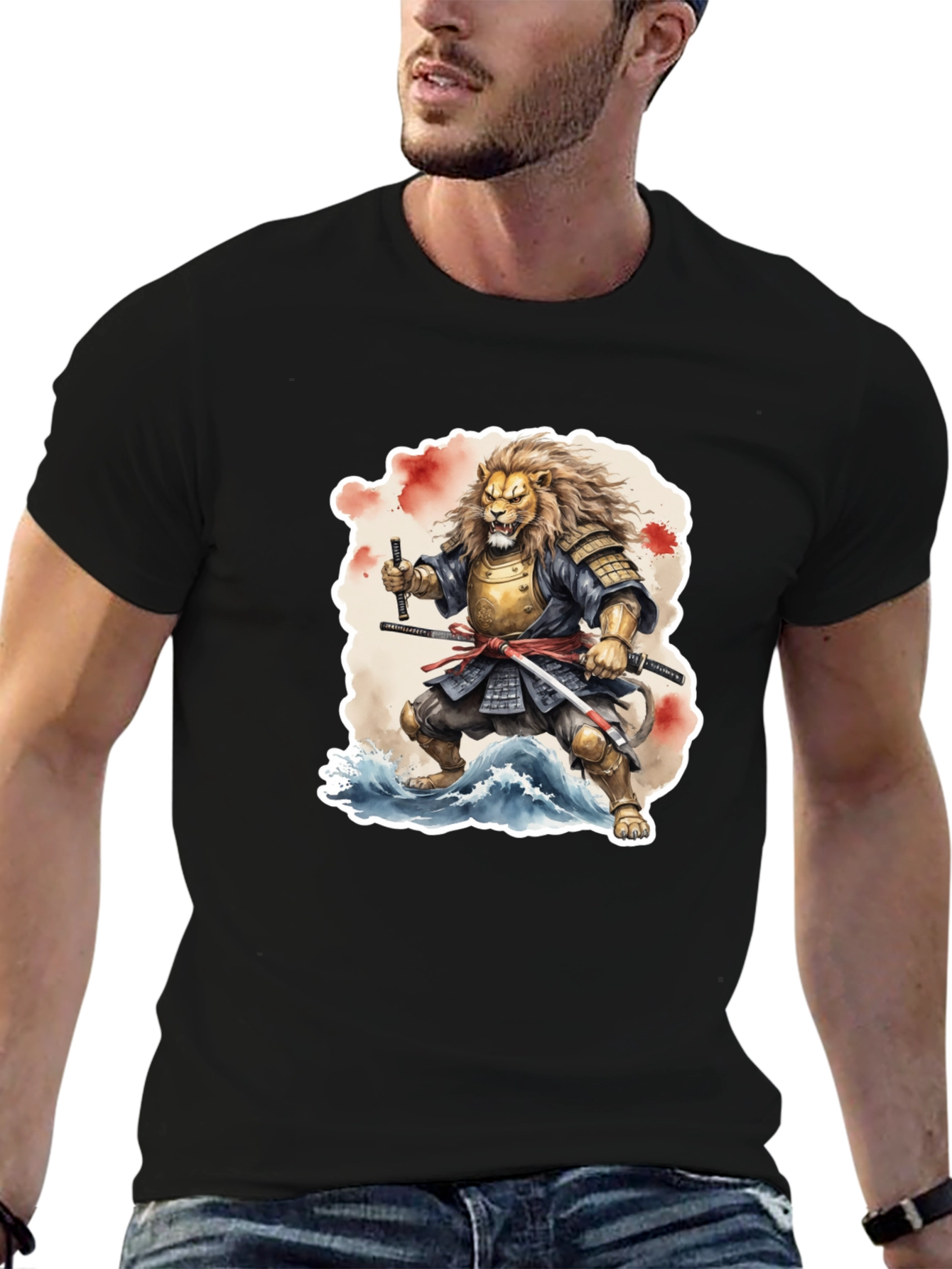 Samurai Lion Black T-Shirt
