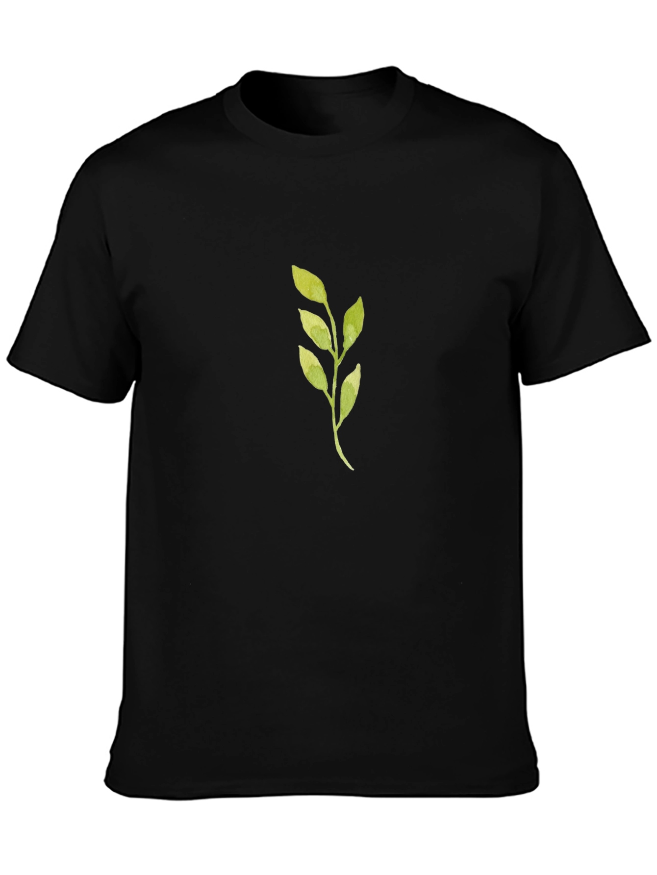 Green Leaf Graphic Black T-Shirt